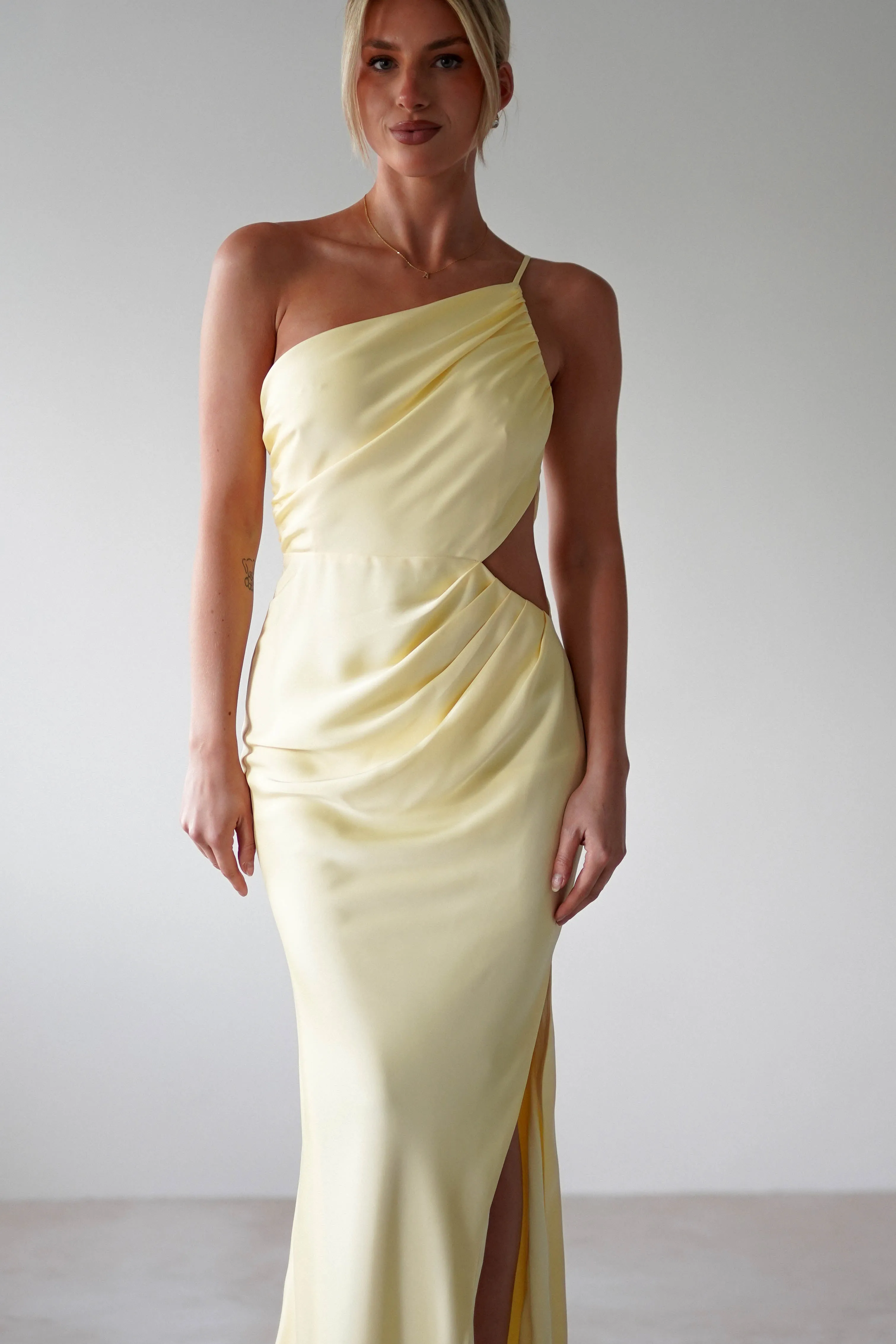 Lyra Soft Matte Satin Maxi Dress | Yellow