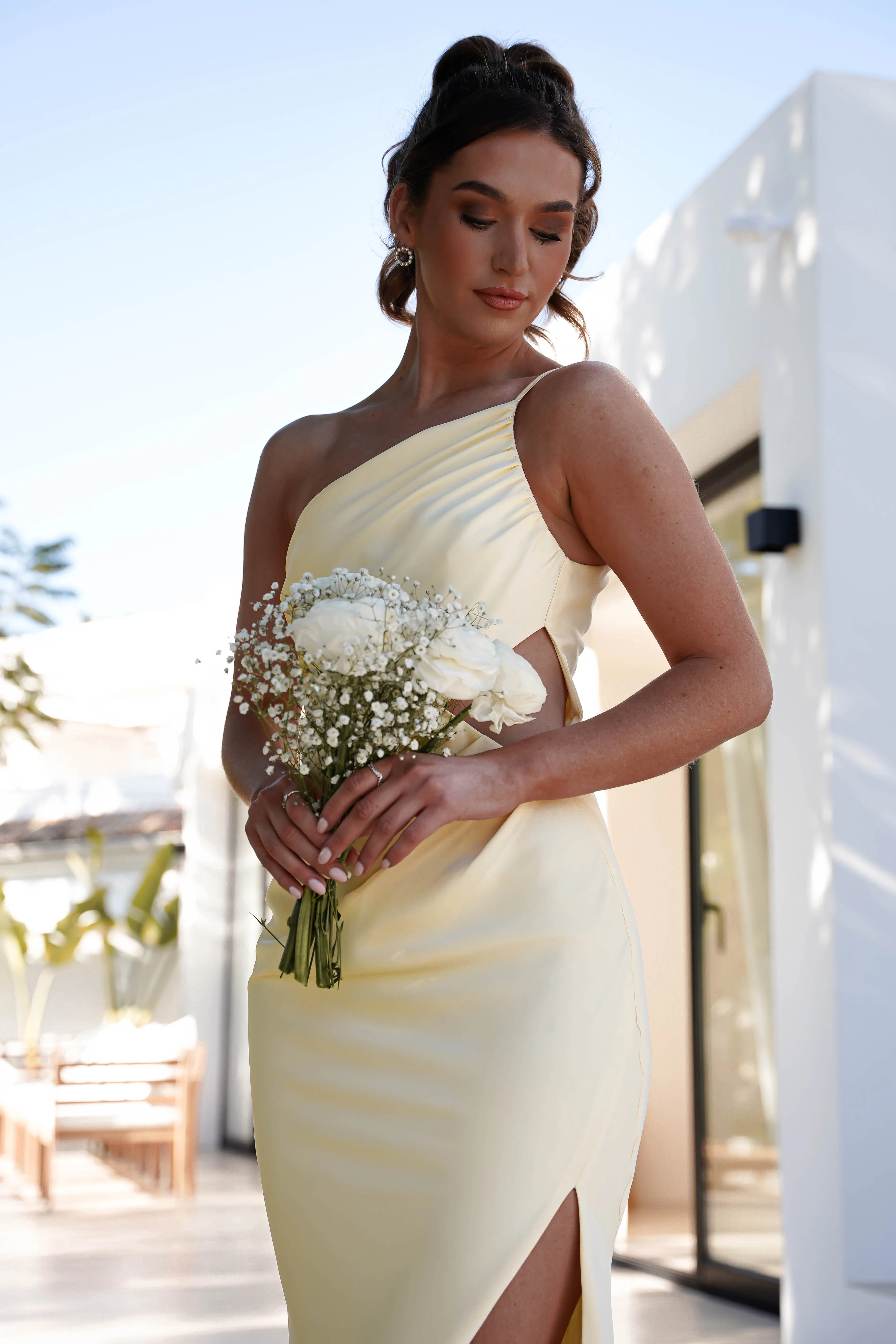 Lyra Soft Matte Satin Maxi Dress | Yellow