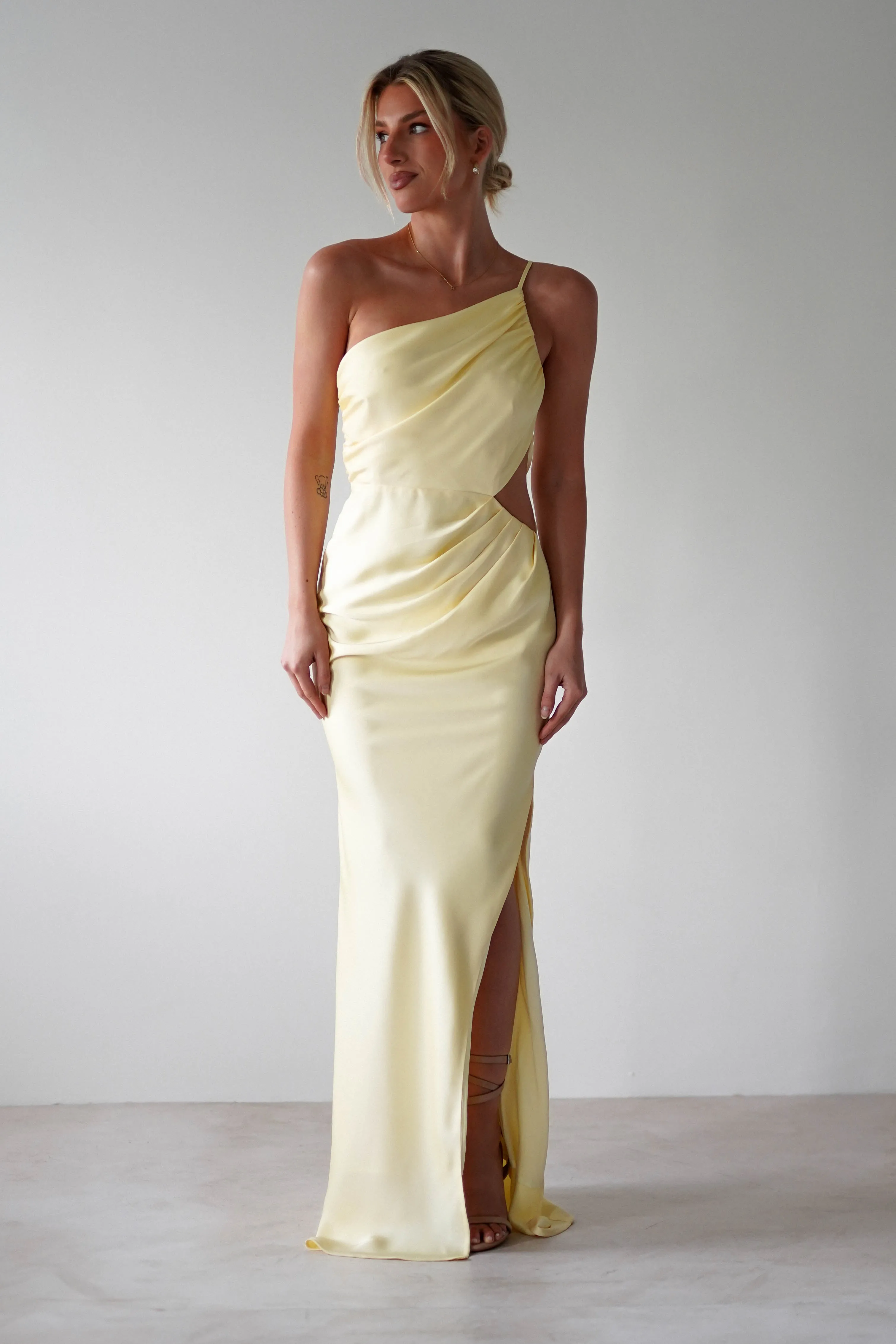 Lyra Soft Matte Satin Maxi Dress | Yellow