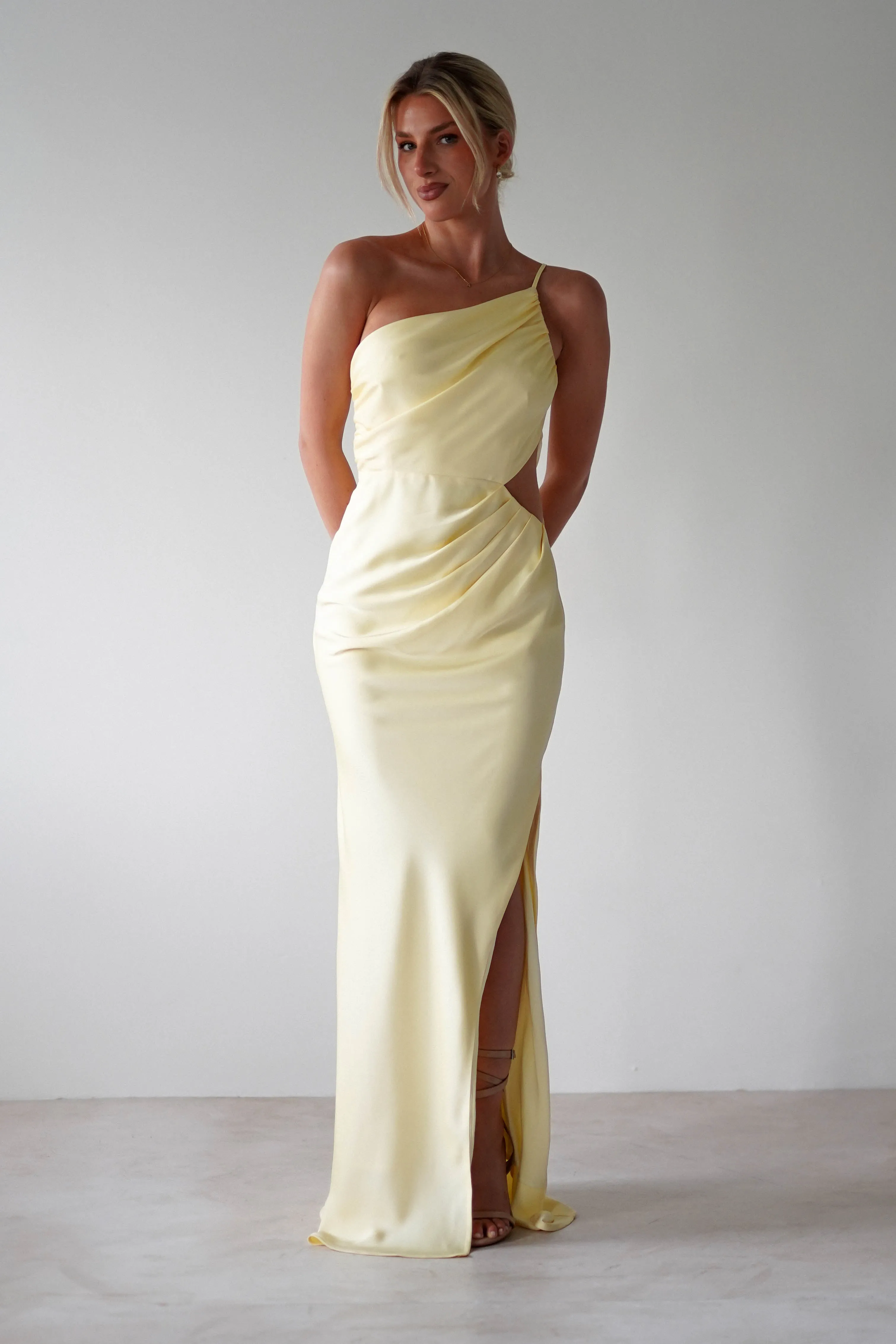 Lyra Soft Matte Satin Maxi Dress | Yellow
