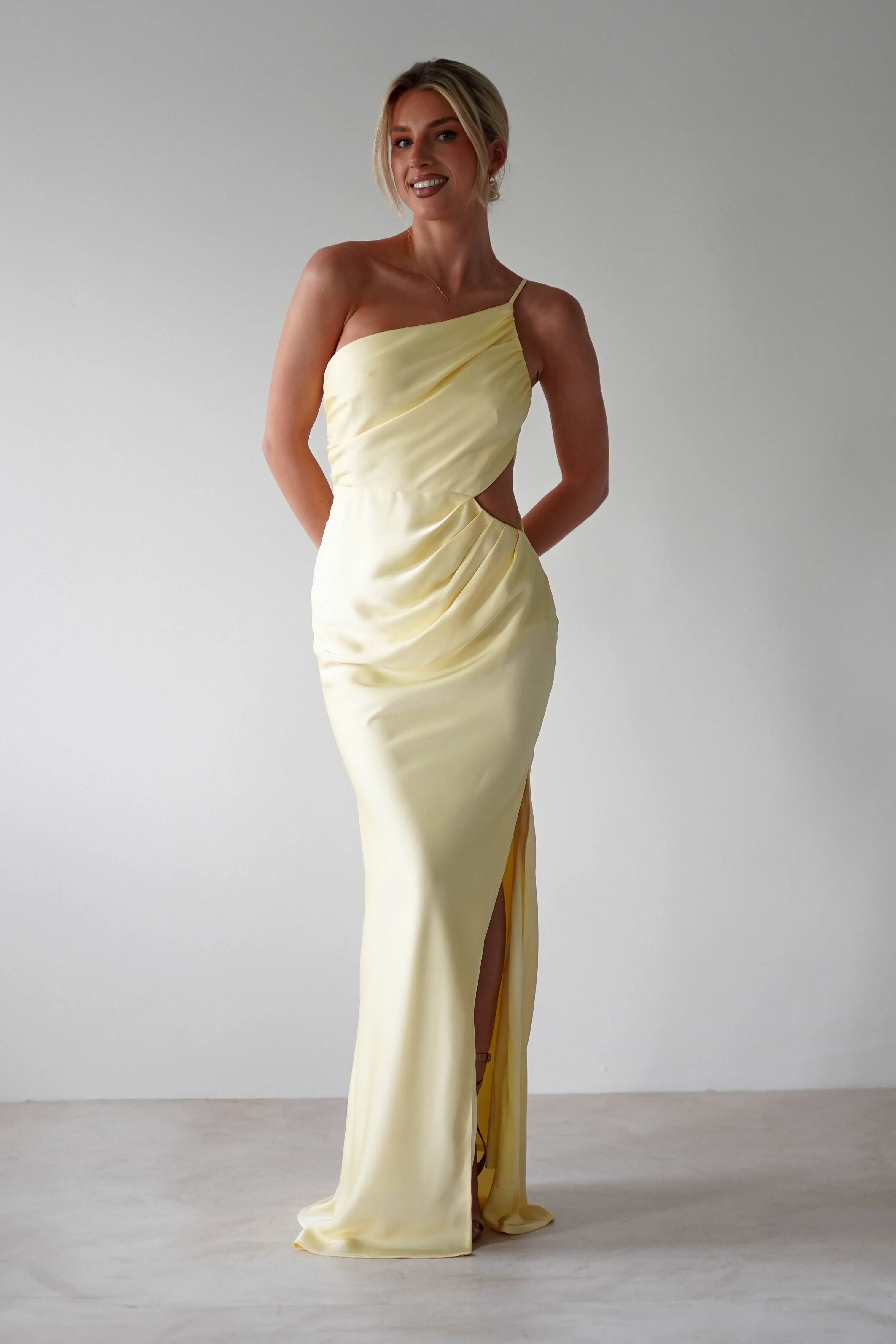 Lyra Soft Matte Satin Maxi Dress | Yellow