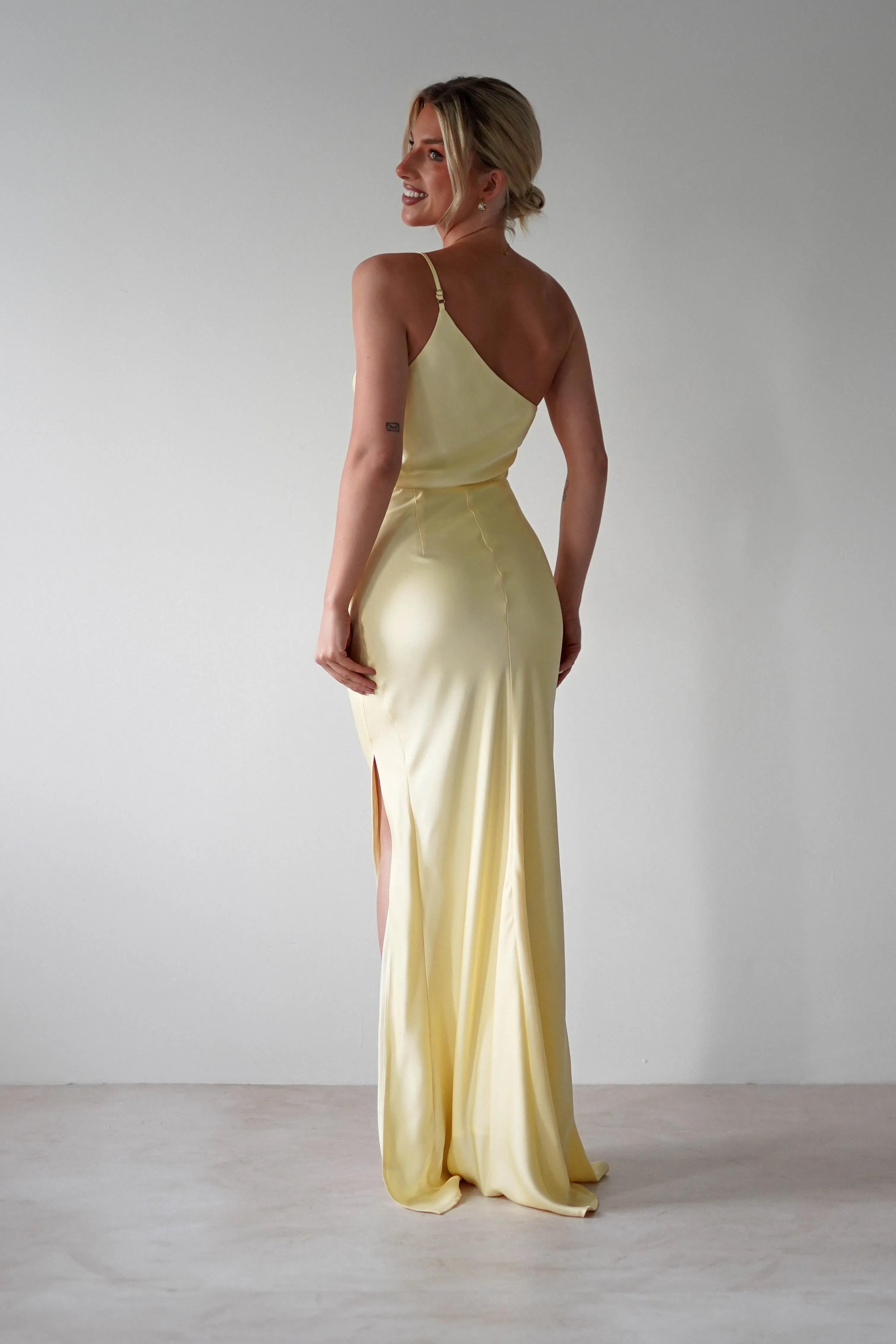 Lyra Soft Matte Satin Maxi Dress | Yellow