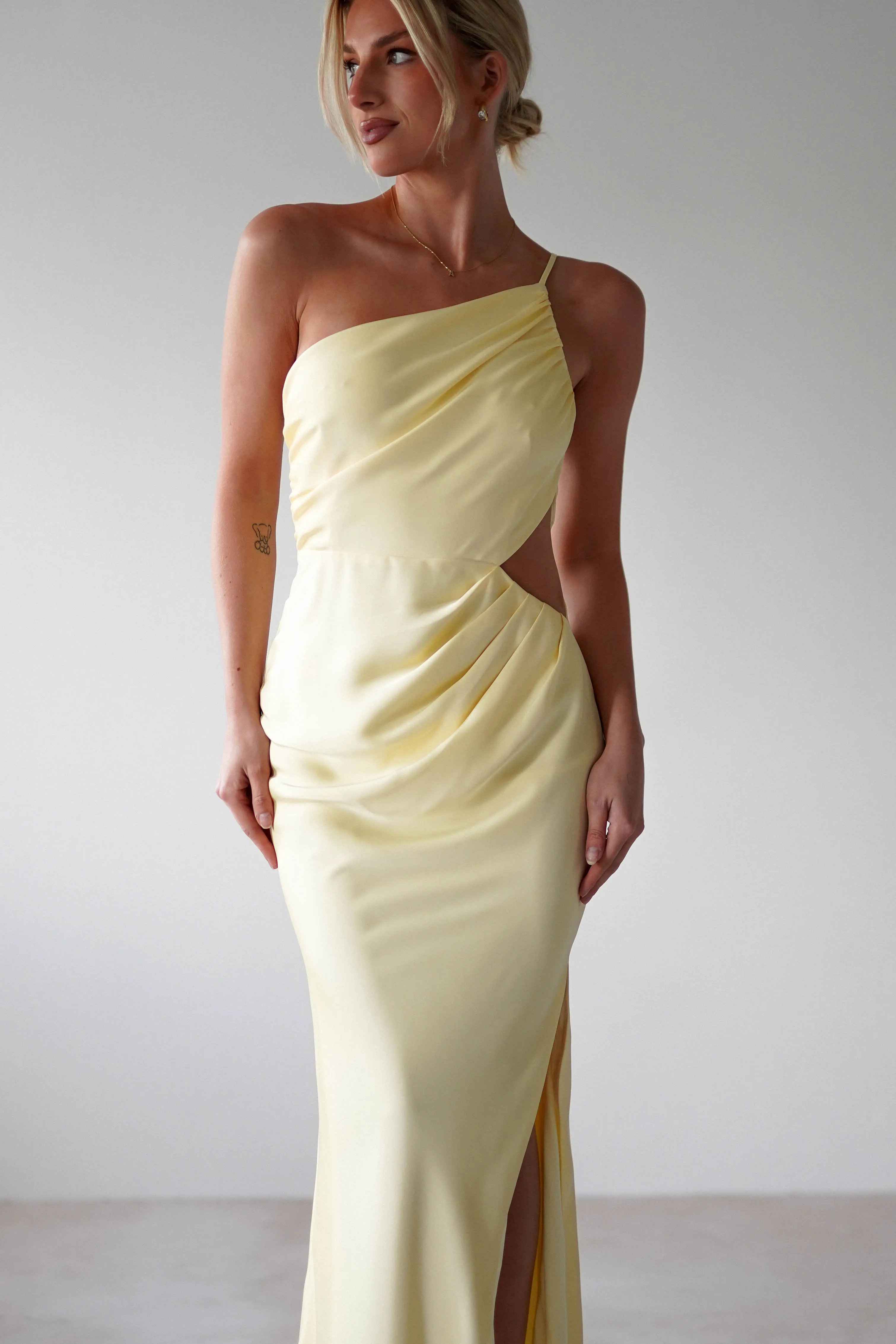Lyra Soft Matte Satin Maxi Dress | Yellow