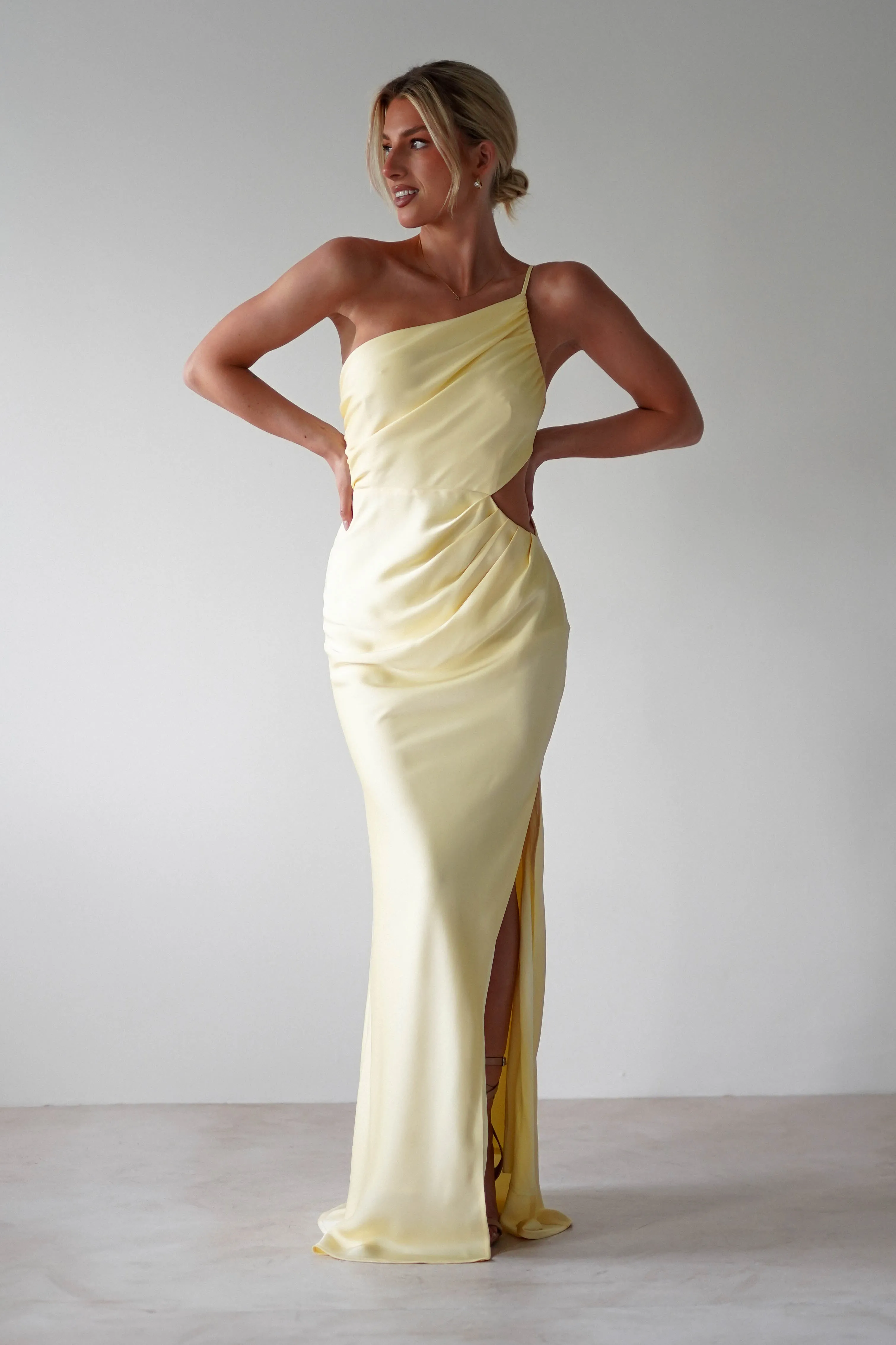 Lyra Soft Matte Satin Maxi Dress | Yellow
