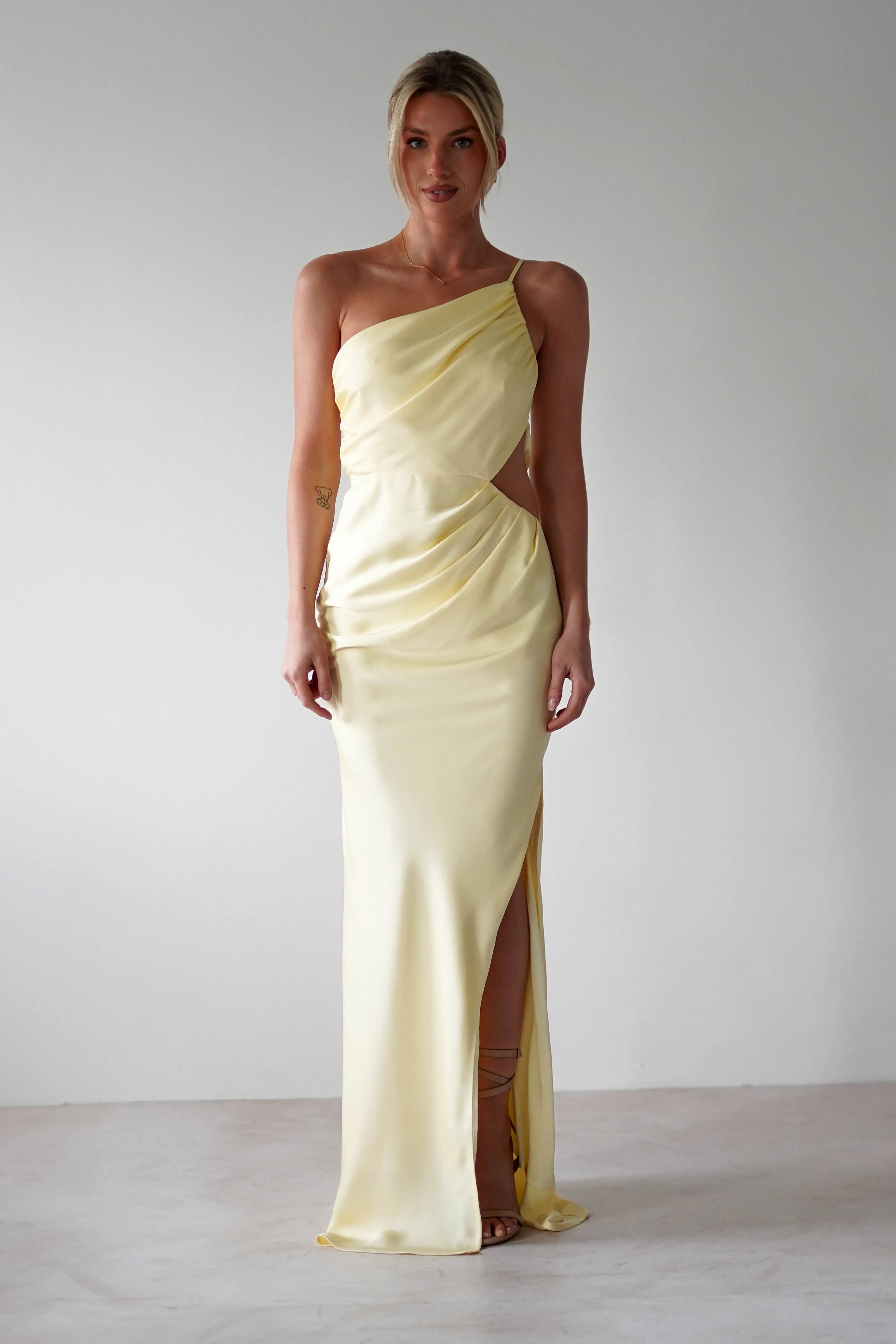 Lyra Soft Matte Satin Maxi Dress | Yellow