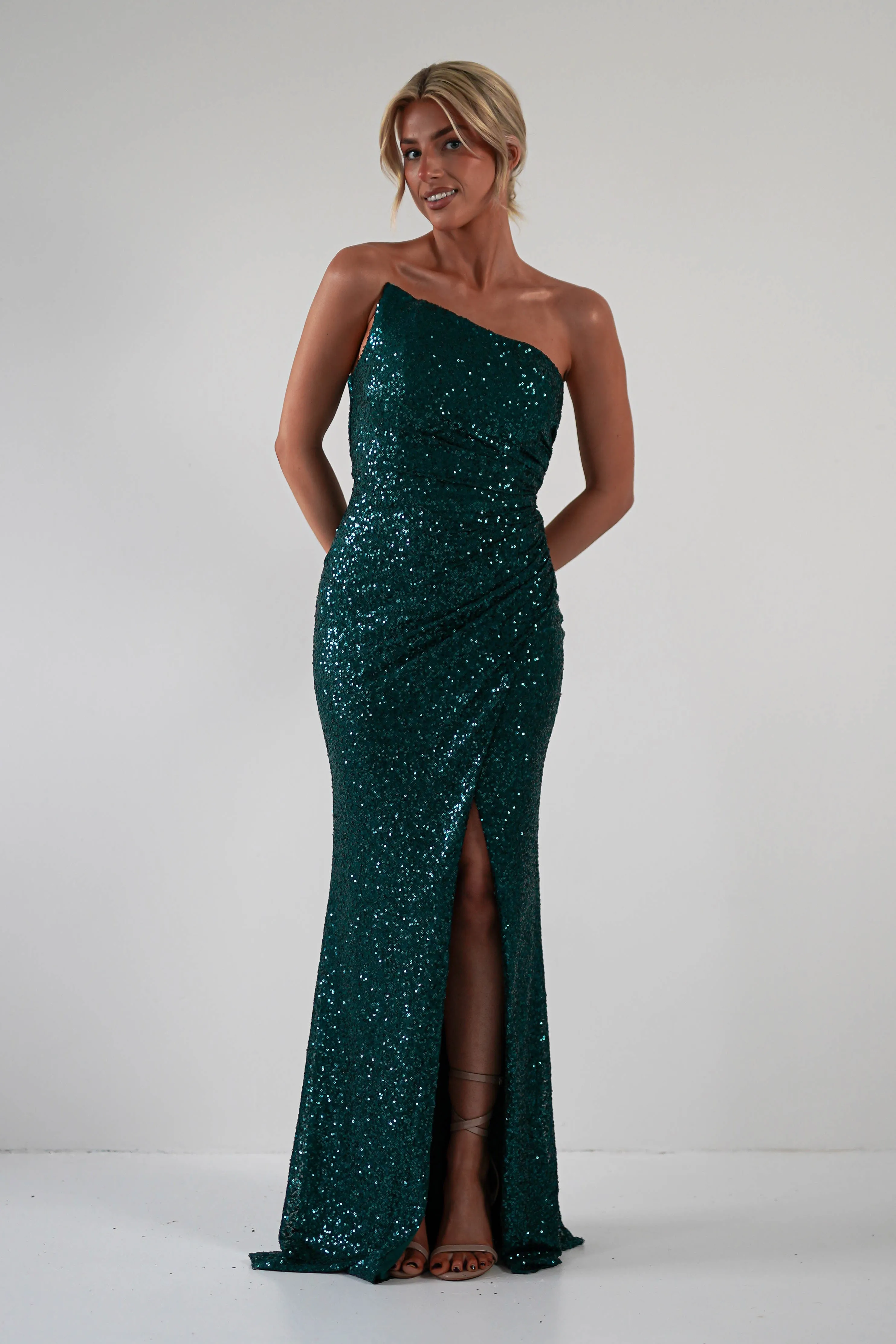 Mabel Strapless Sequin Gown | Emerald Green