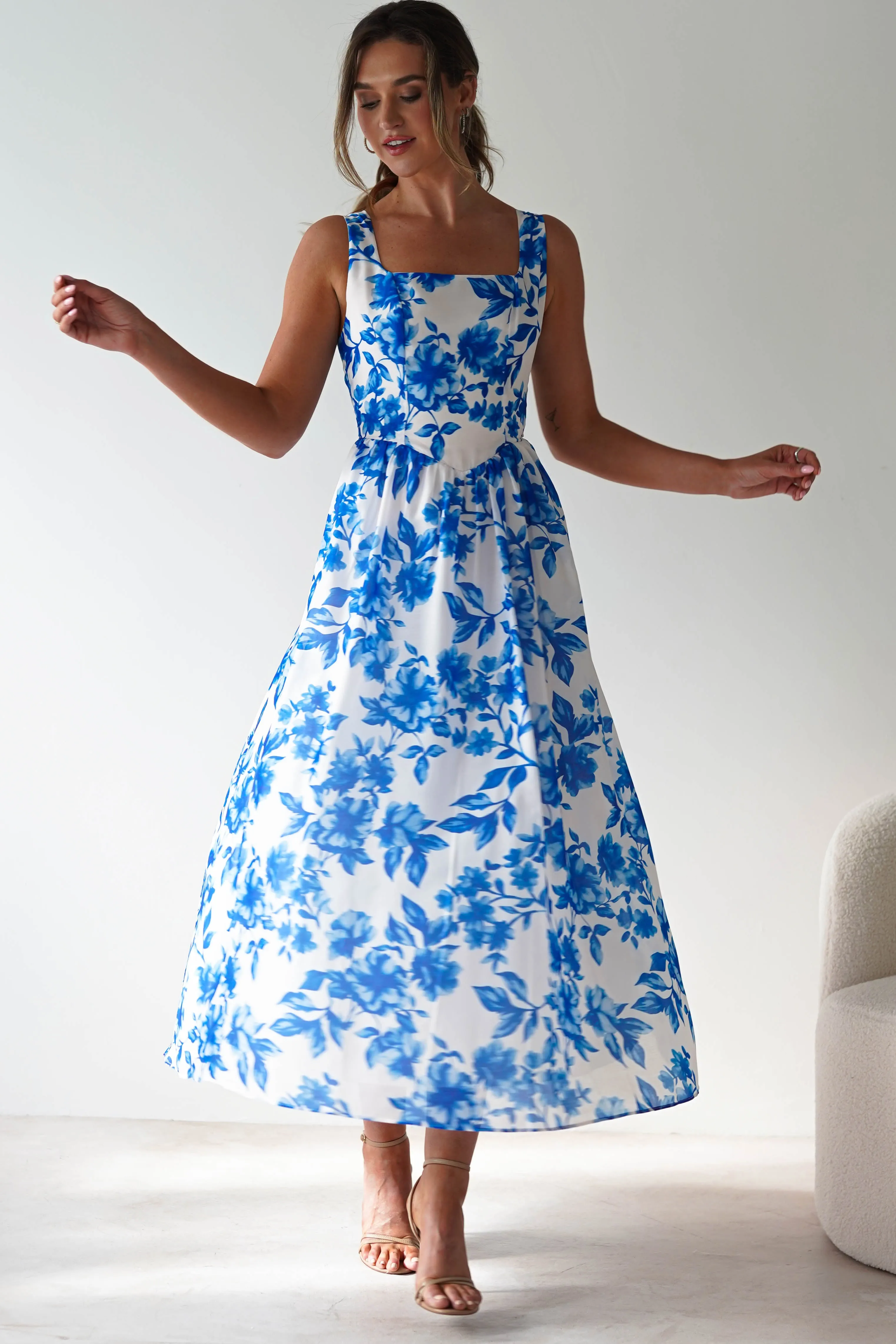 Maisie Floral Skater Maxi Dress | Blue