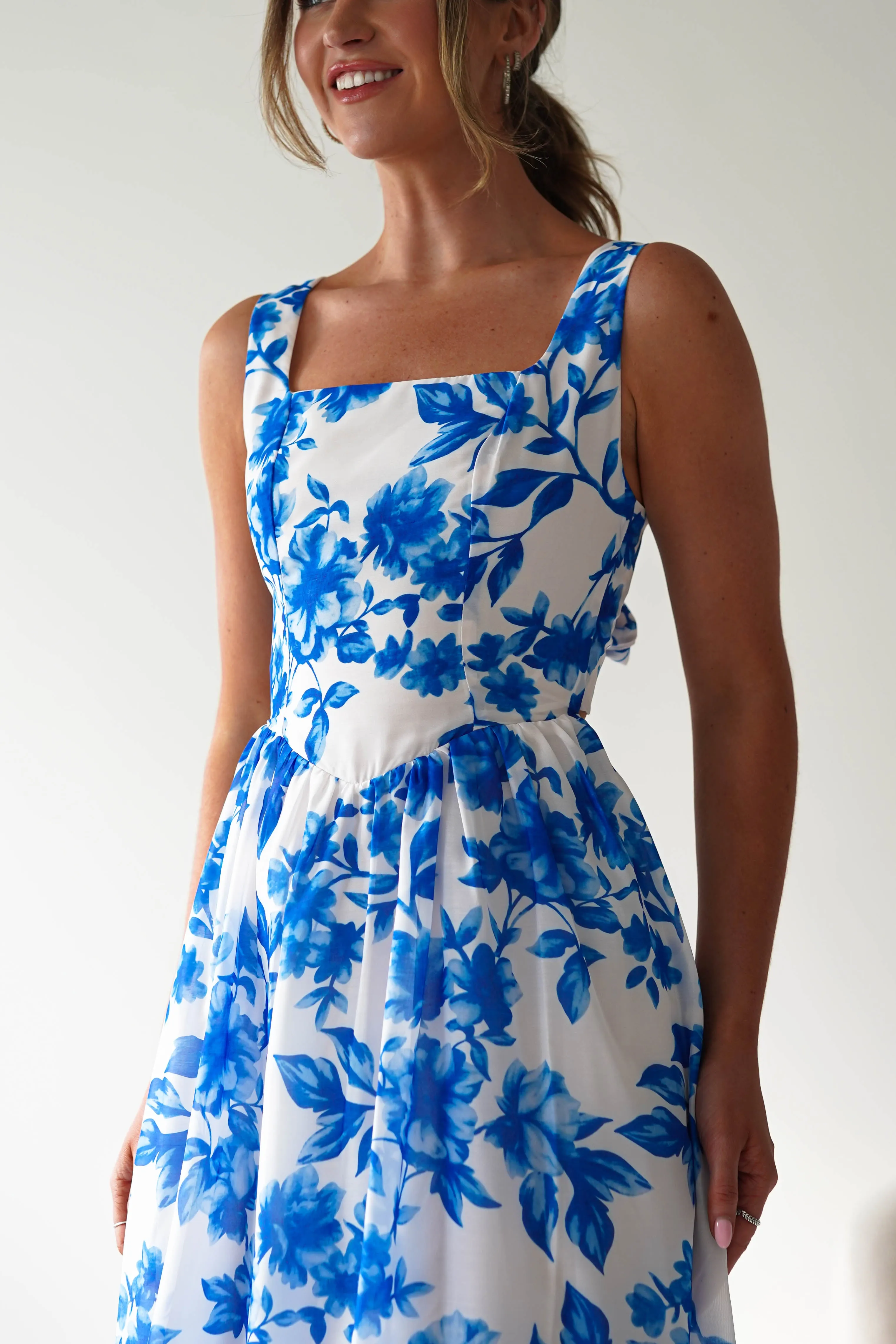 Maisie Floral Skater Maxi Dress | Blue