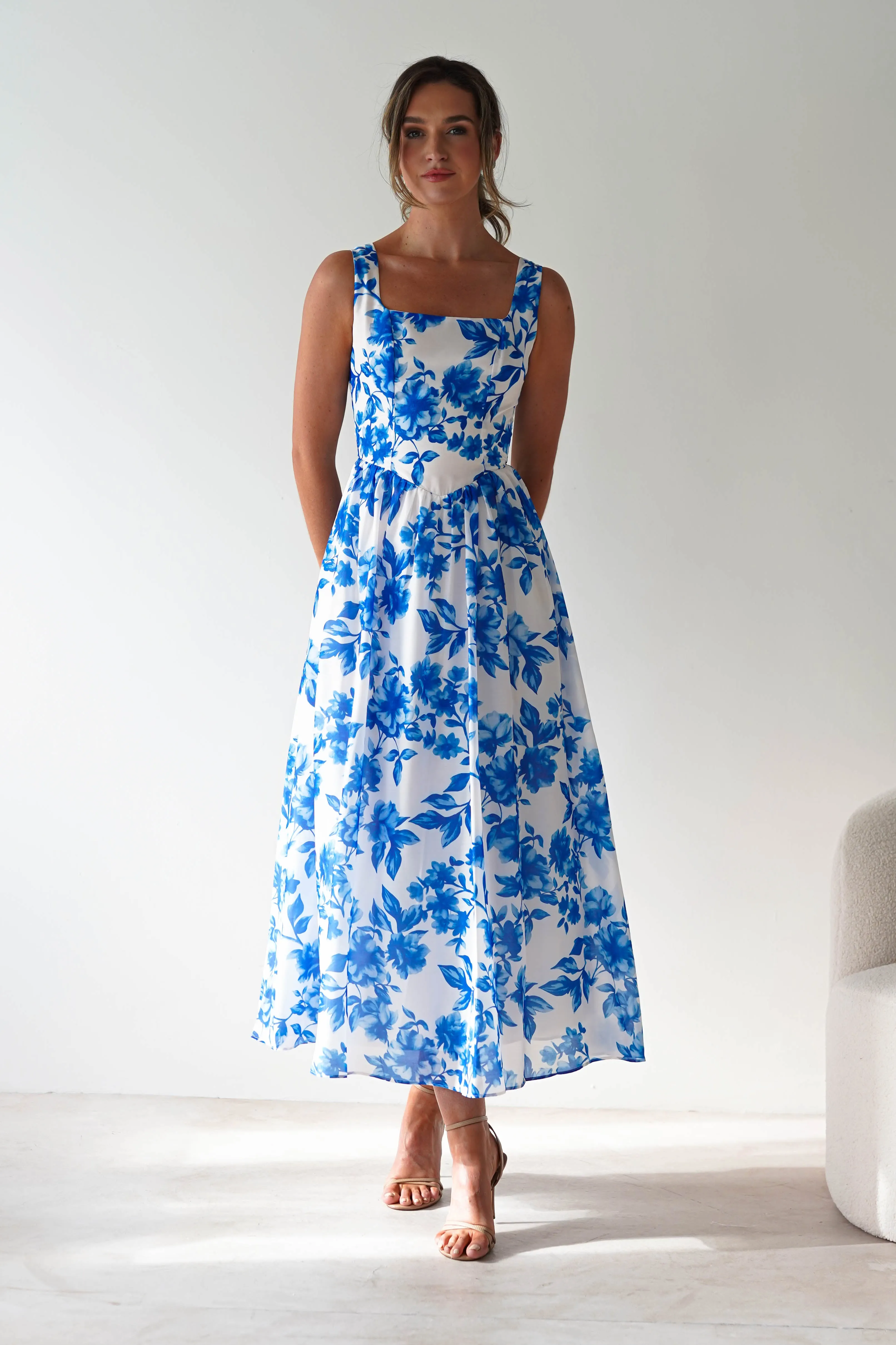 Maisie Floral Skater Maxi Dress | Blue