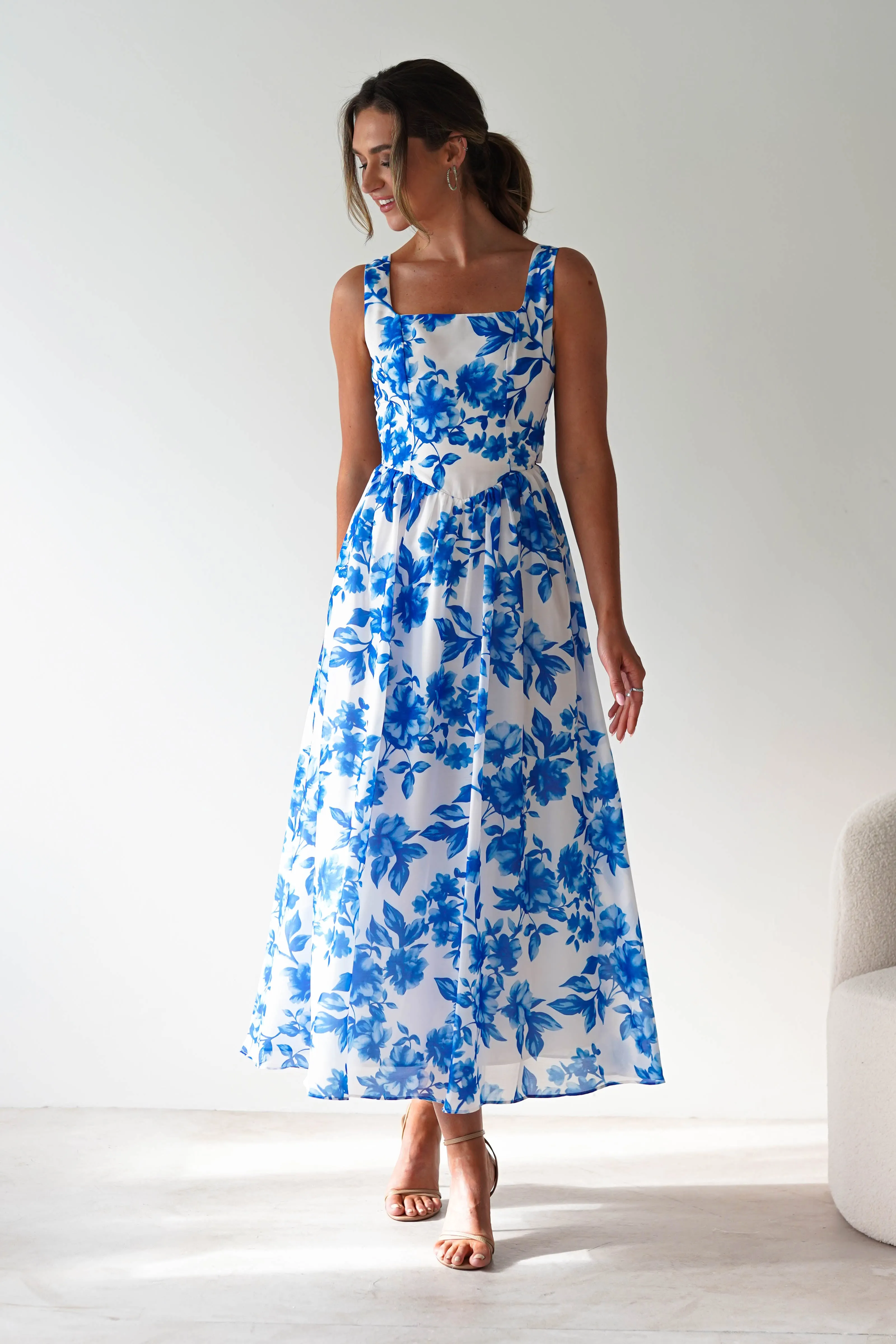 Maisie Floral Skater Maxi Dress | Blue