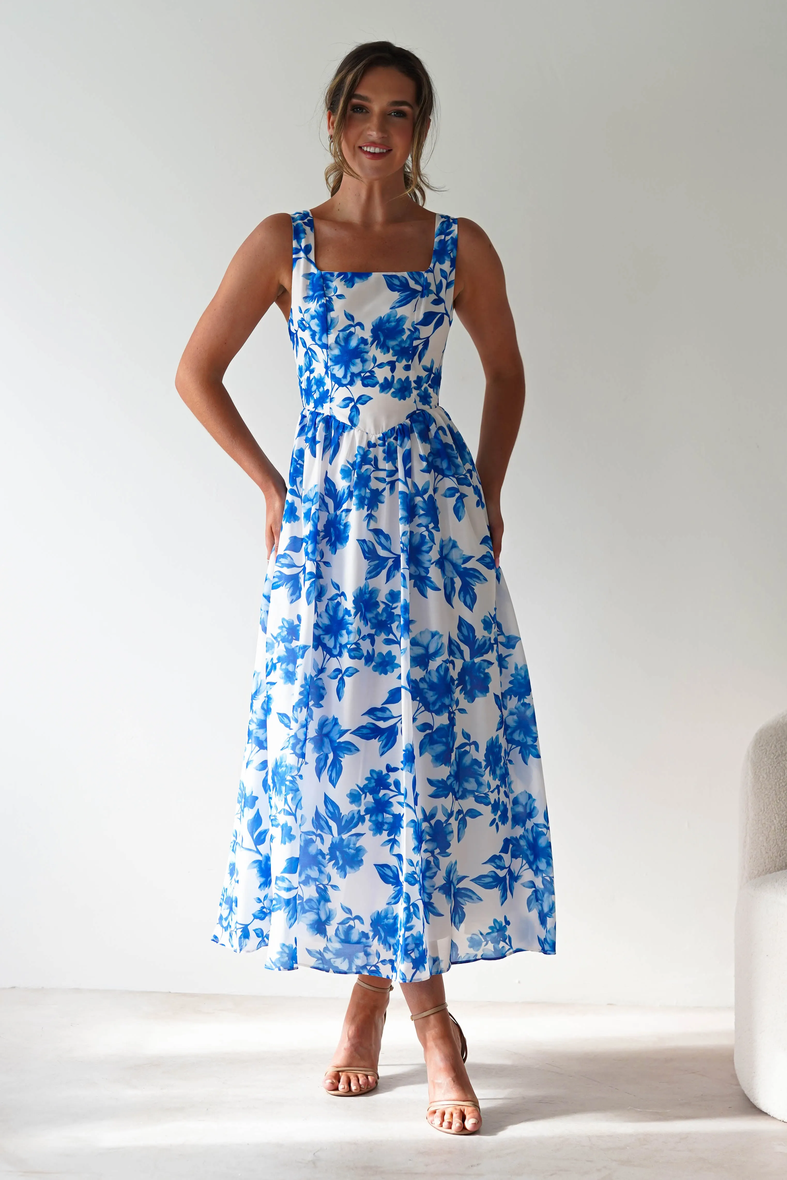 Maisie Floral Skater Maxi Dress | Blue