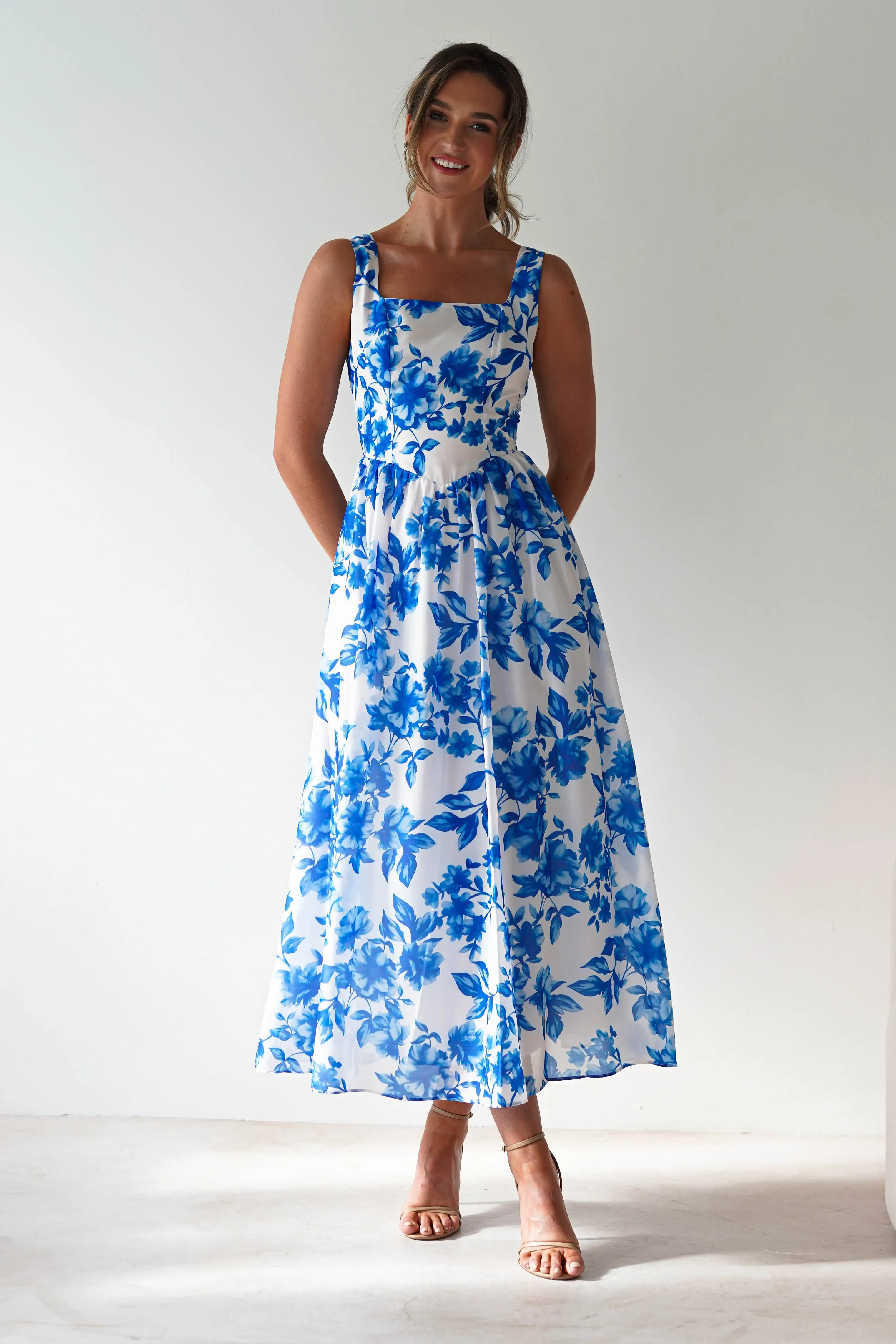 Maisie Floral Skater Maxi Dress | Blue