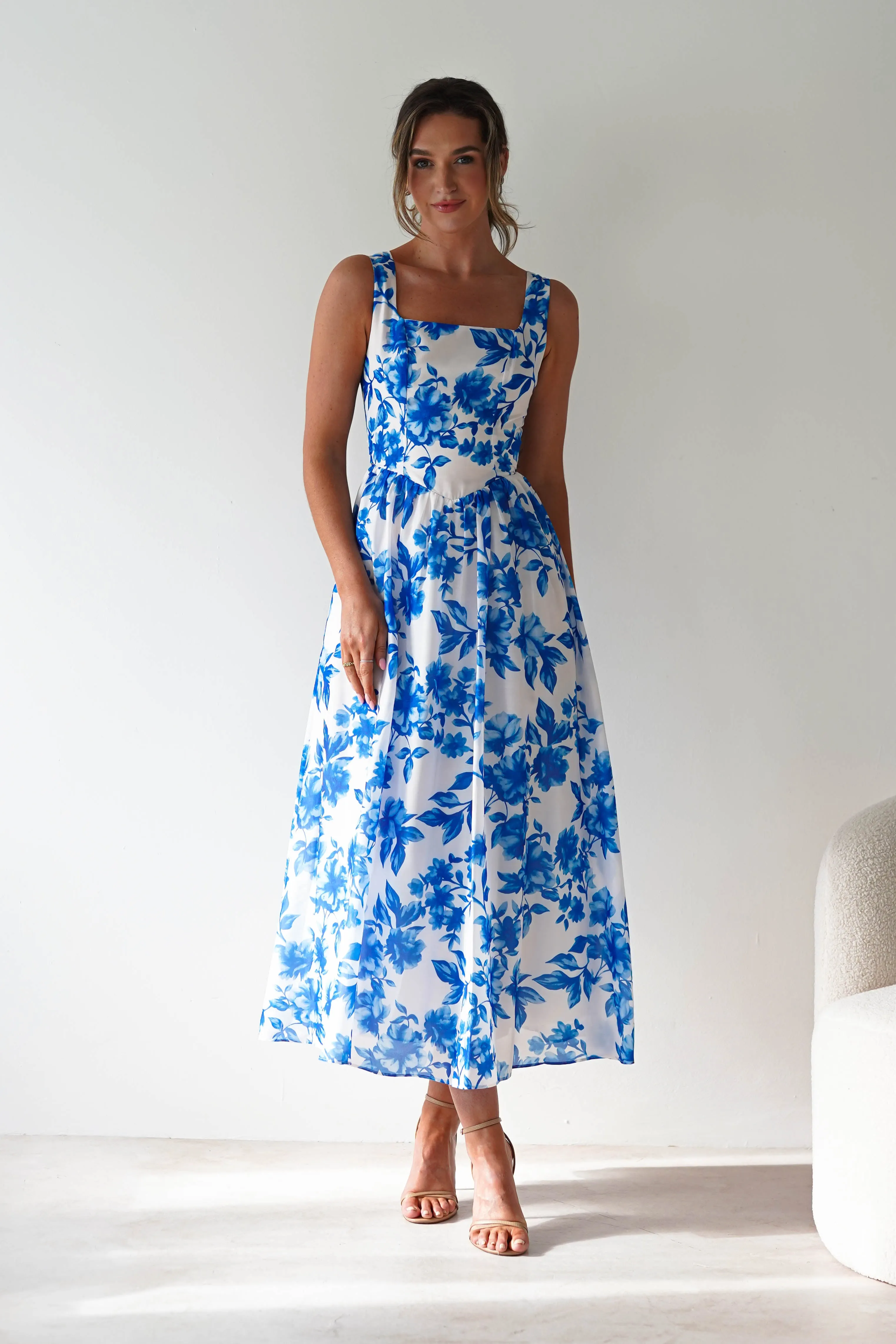 Maisie Floral Skater Maxi Dress | Blue