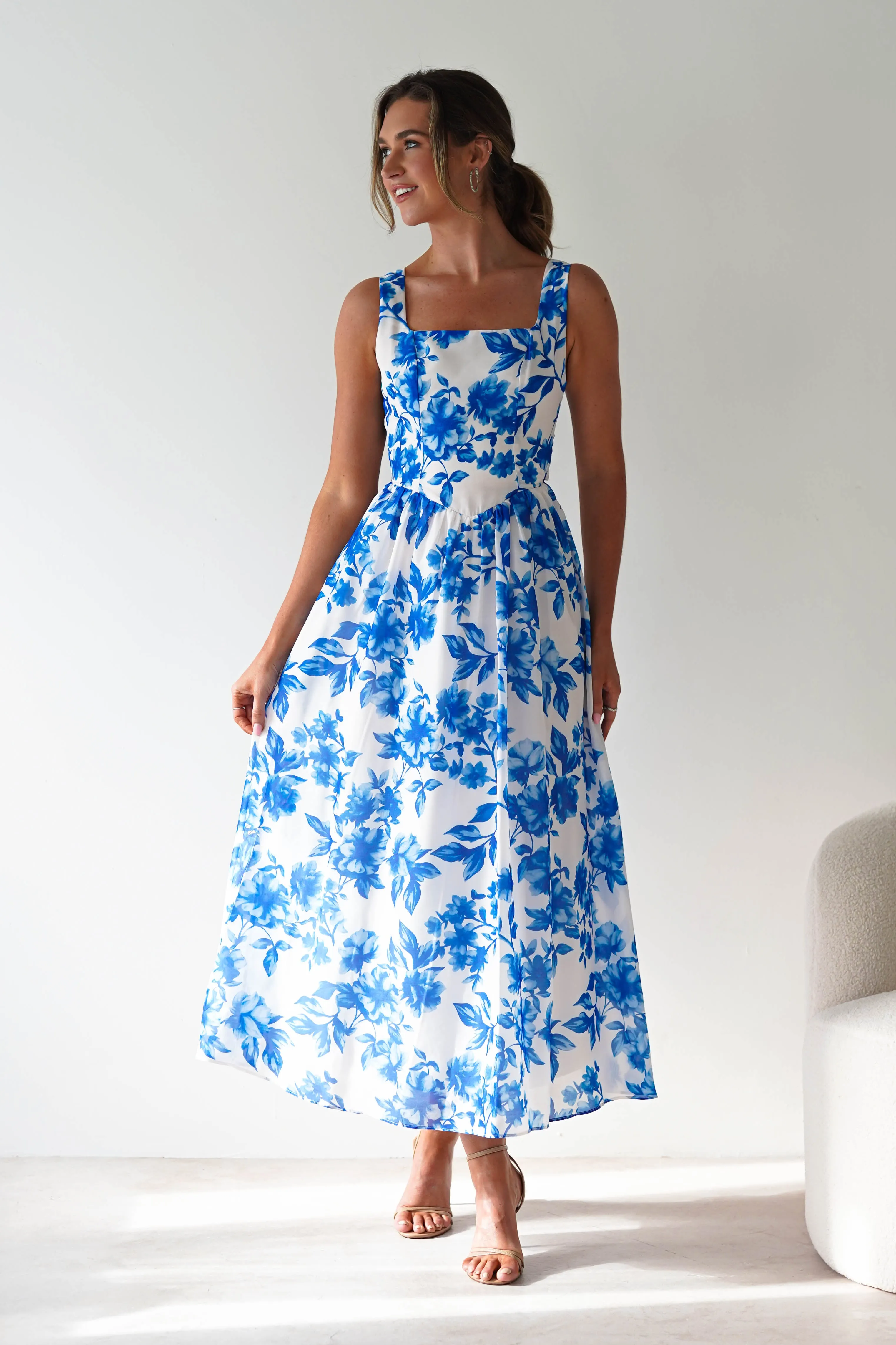Maisie Floral Skater Maxi Dress | Blue