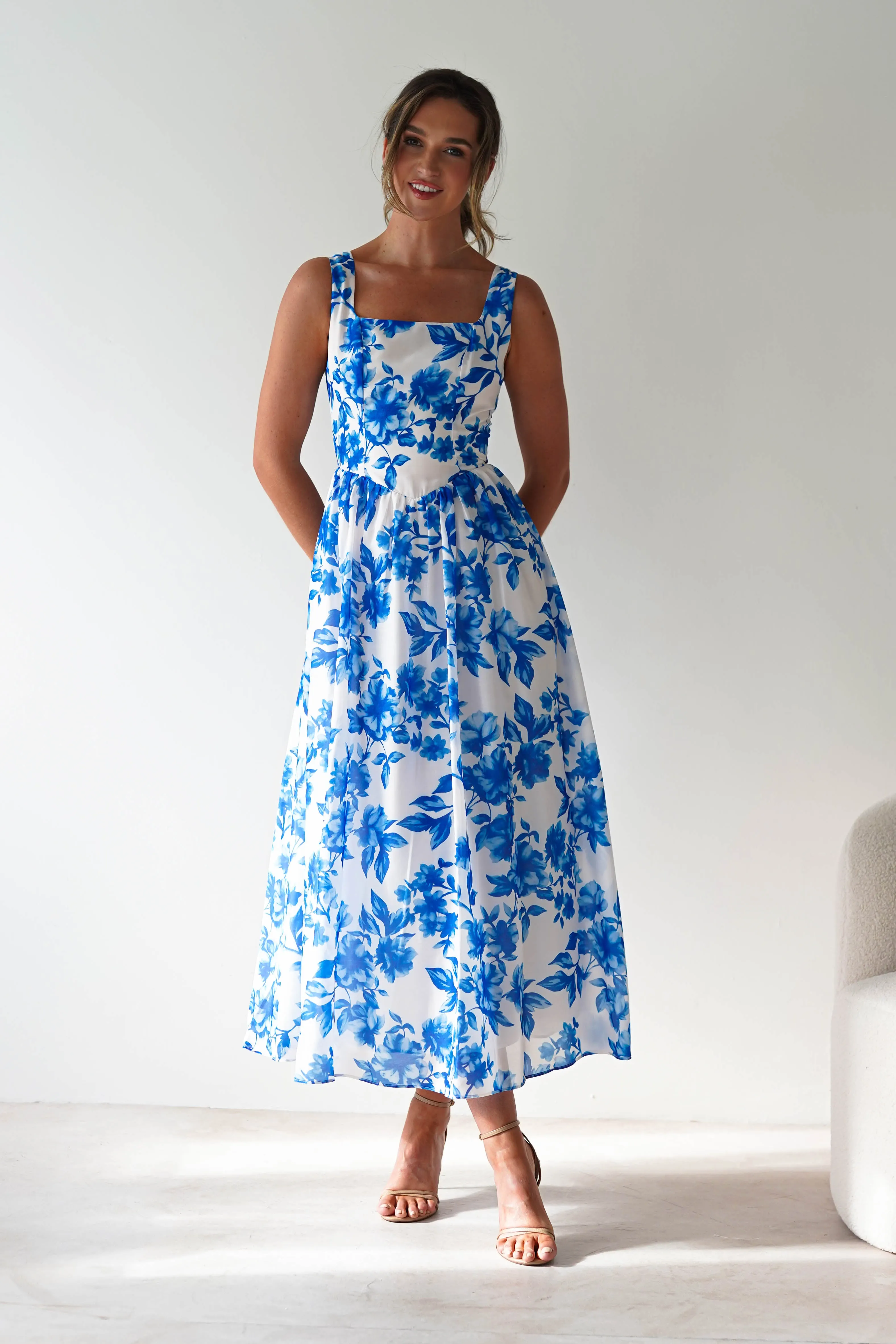 Maisie Floral Skater Maxi Dress | Blue