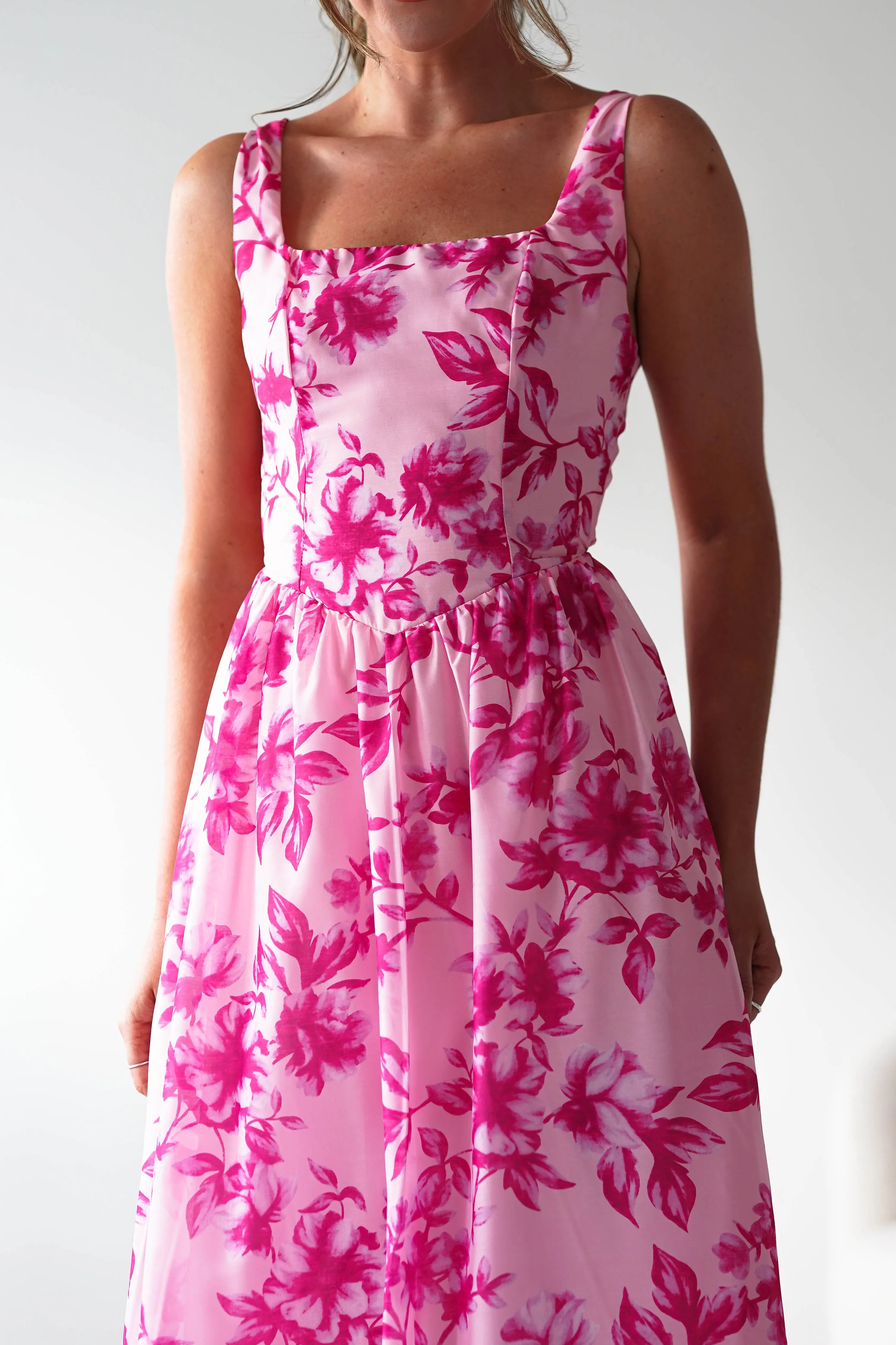 Maisie Floral Skater Maxi Dress | Pink