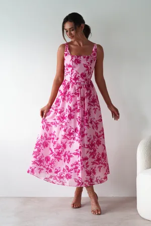 Maisie Floral Skater Maxi Dress | Pink