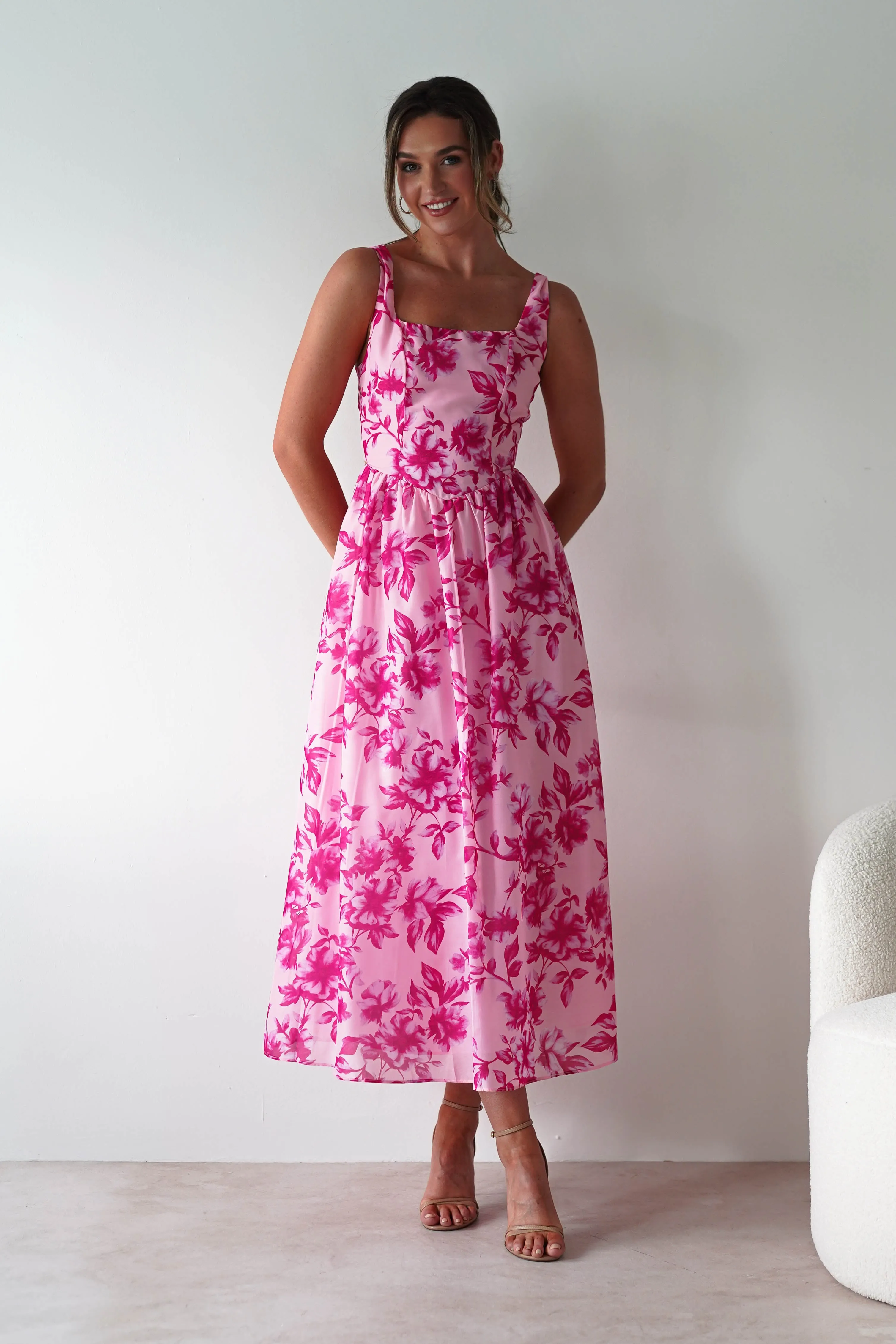 Maisie Floral Skater Maxi Dress | Pink