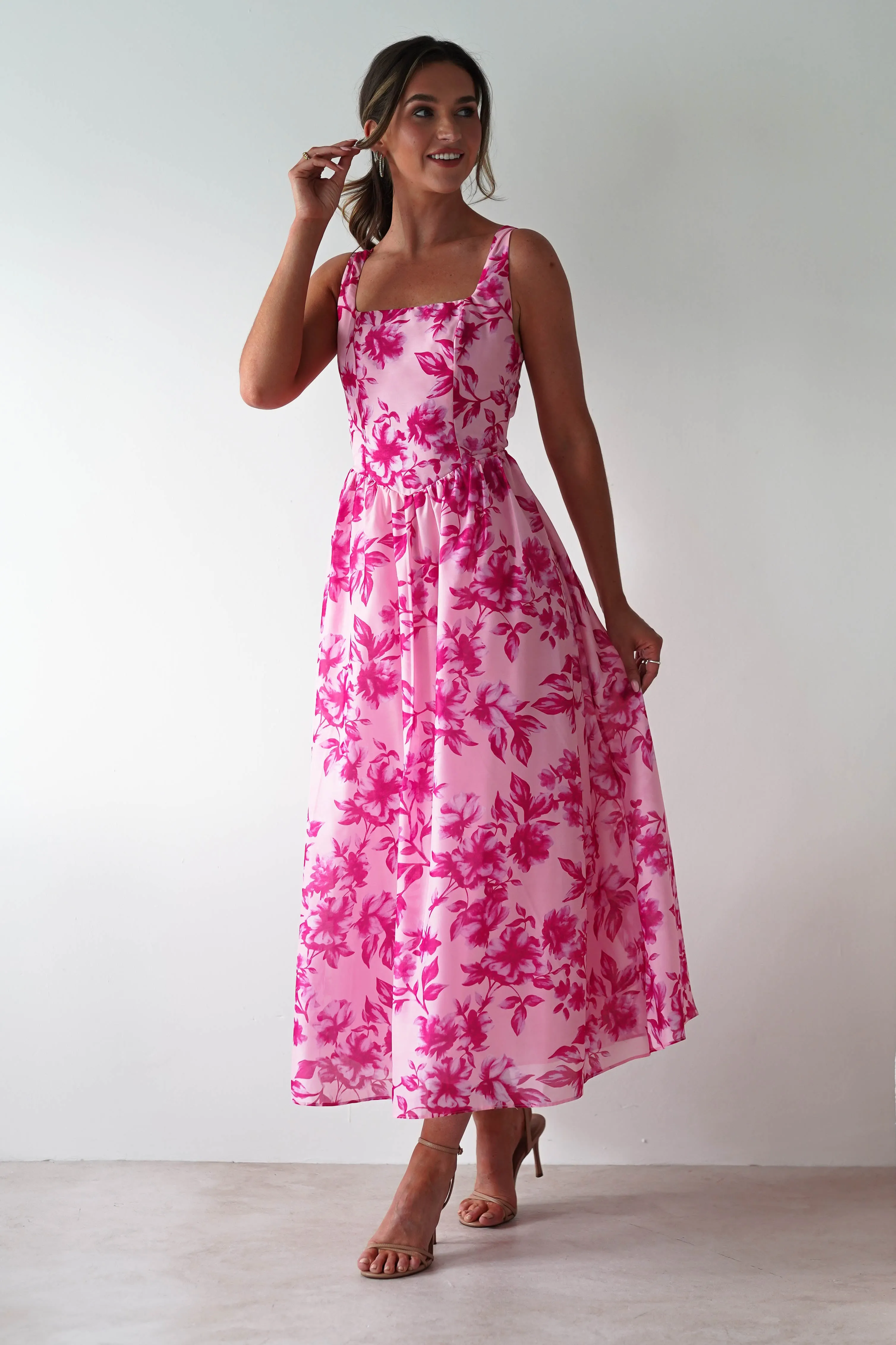 Maisie Floral Skater Maxi Dress | Pink