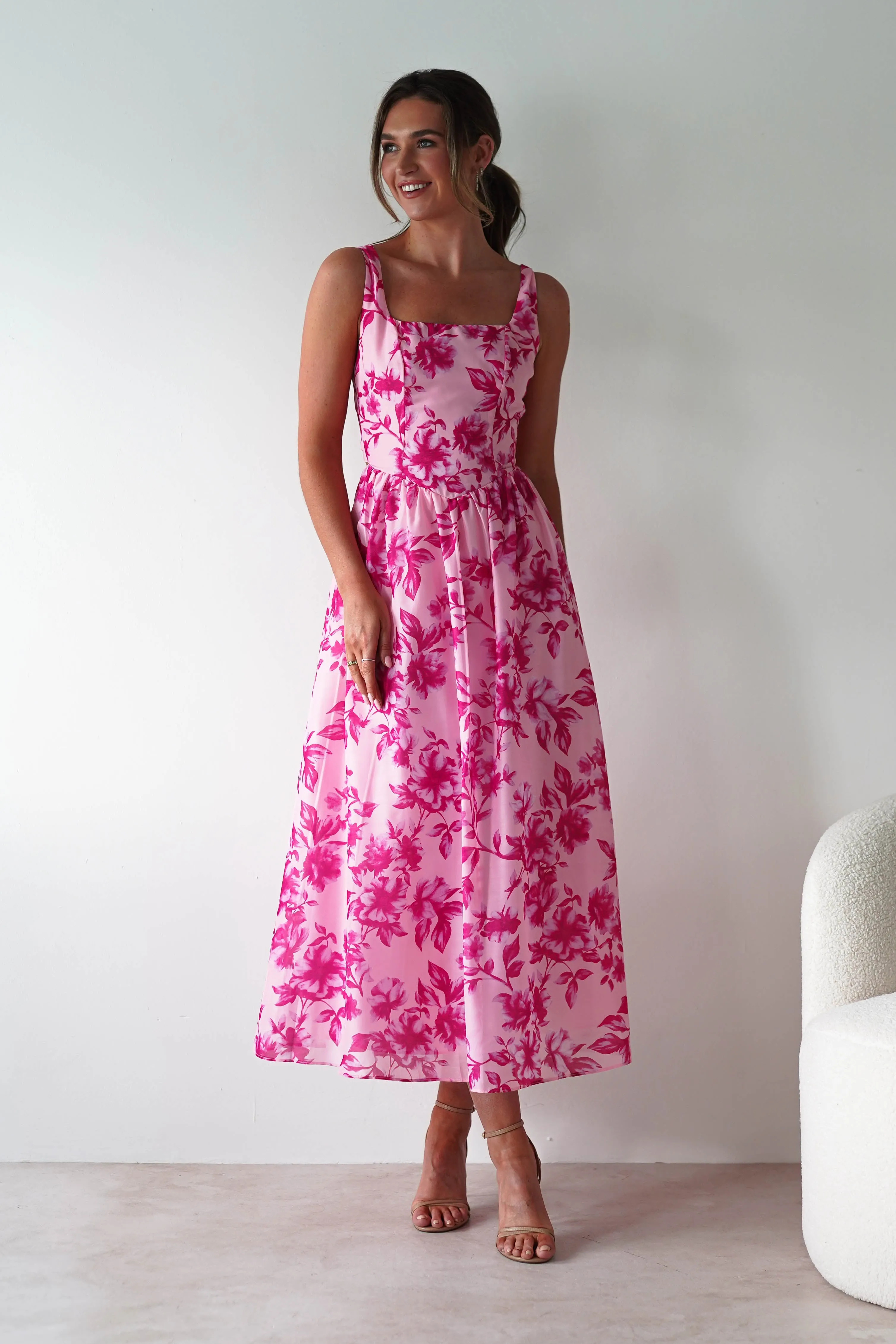 Maisie Floral Skater Maxi Dress | Pink