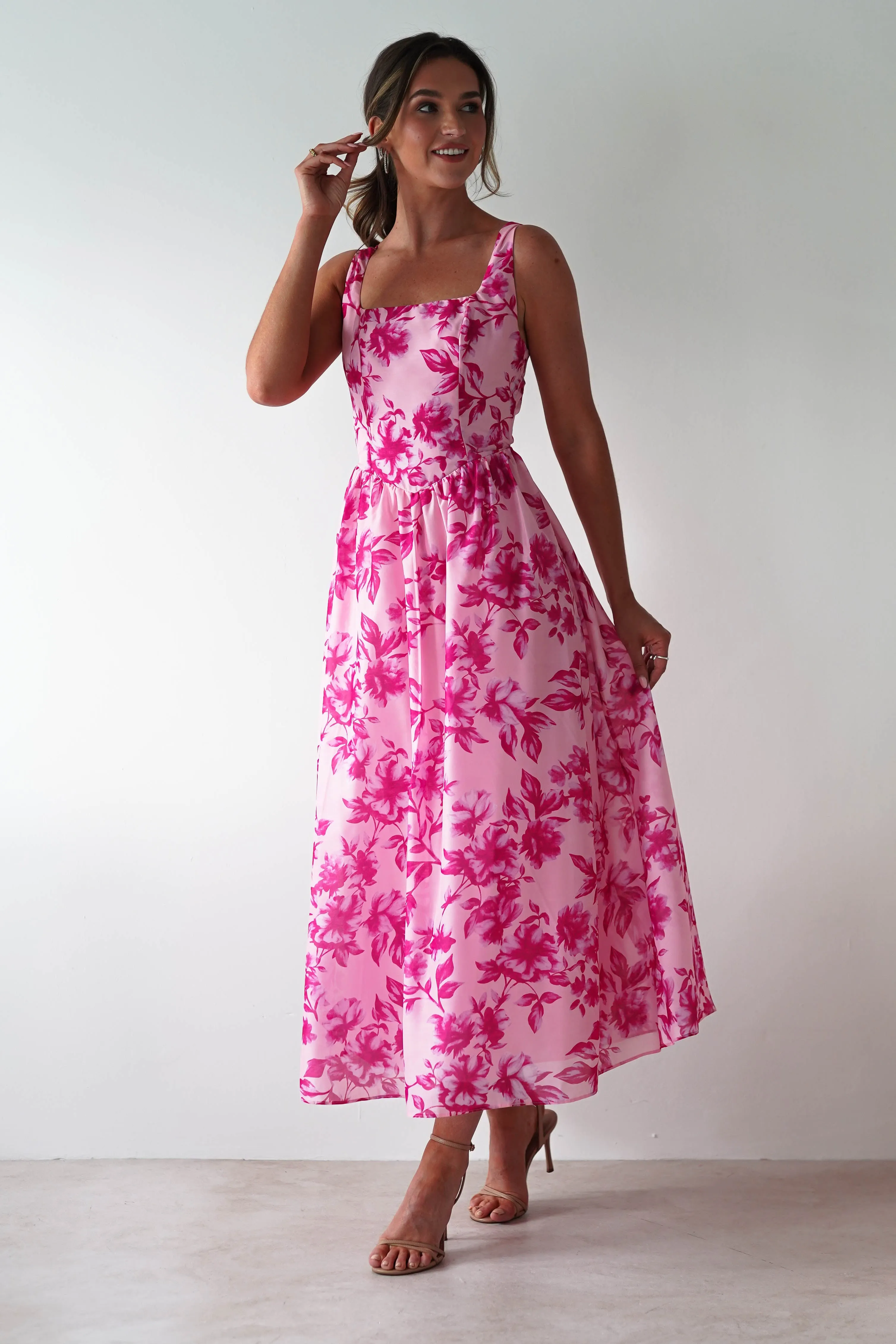 Maisie Floral Skater Maxi Dress | Pink