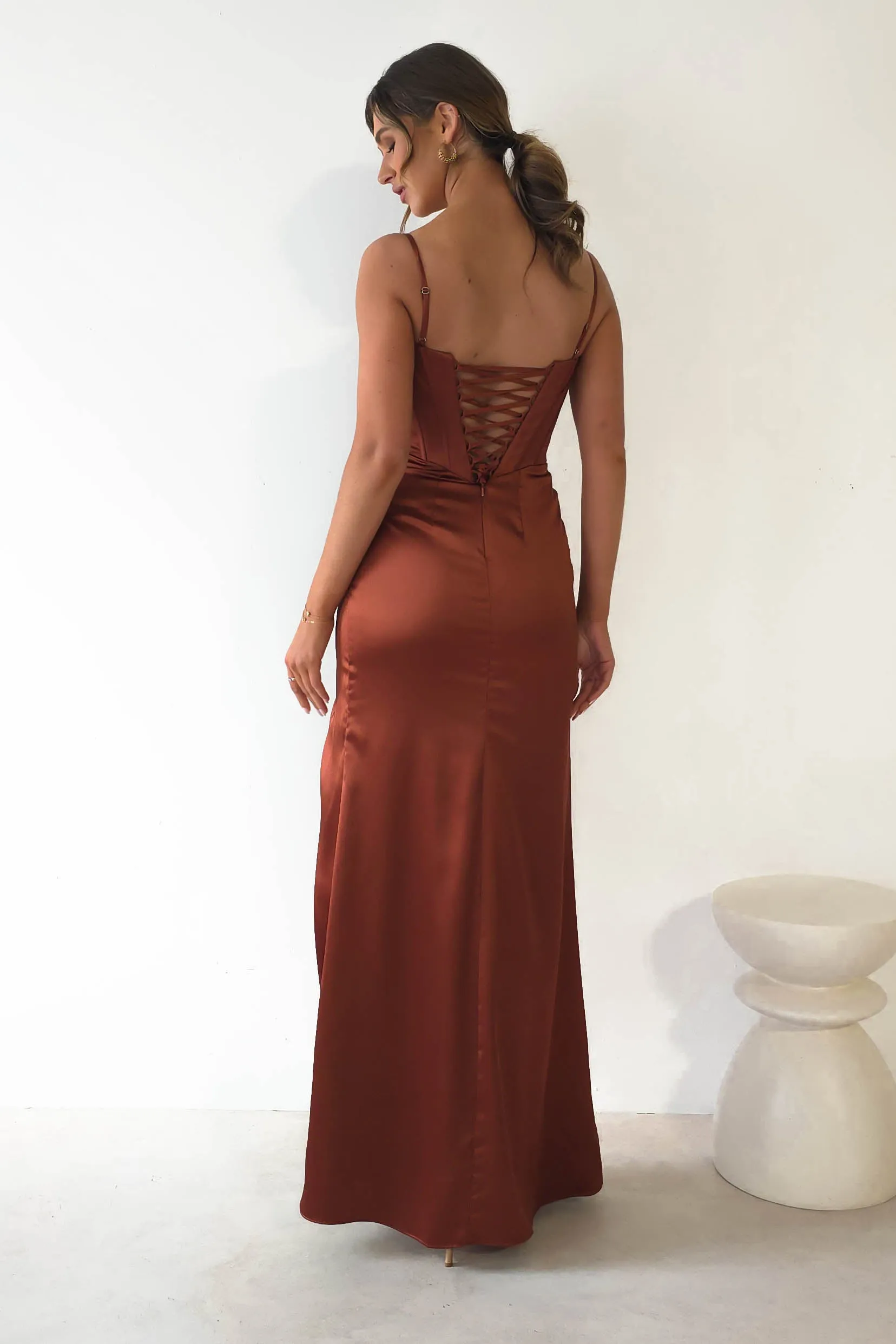 Maja Satin Corset Gown | Rust