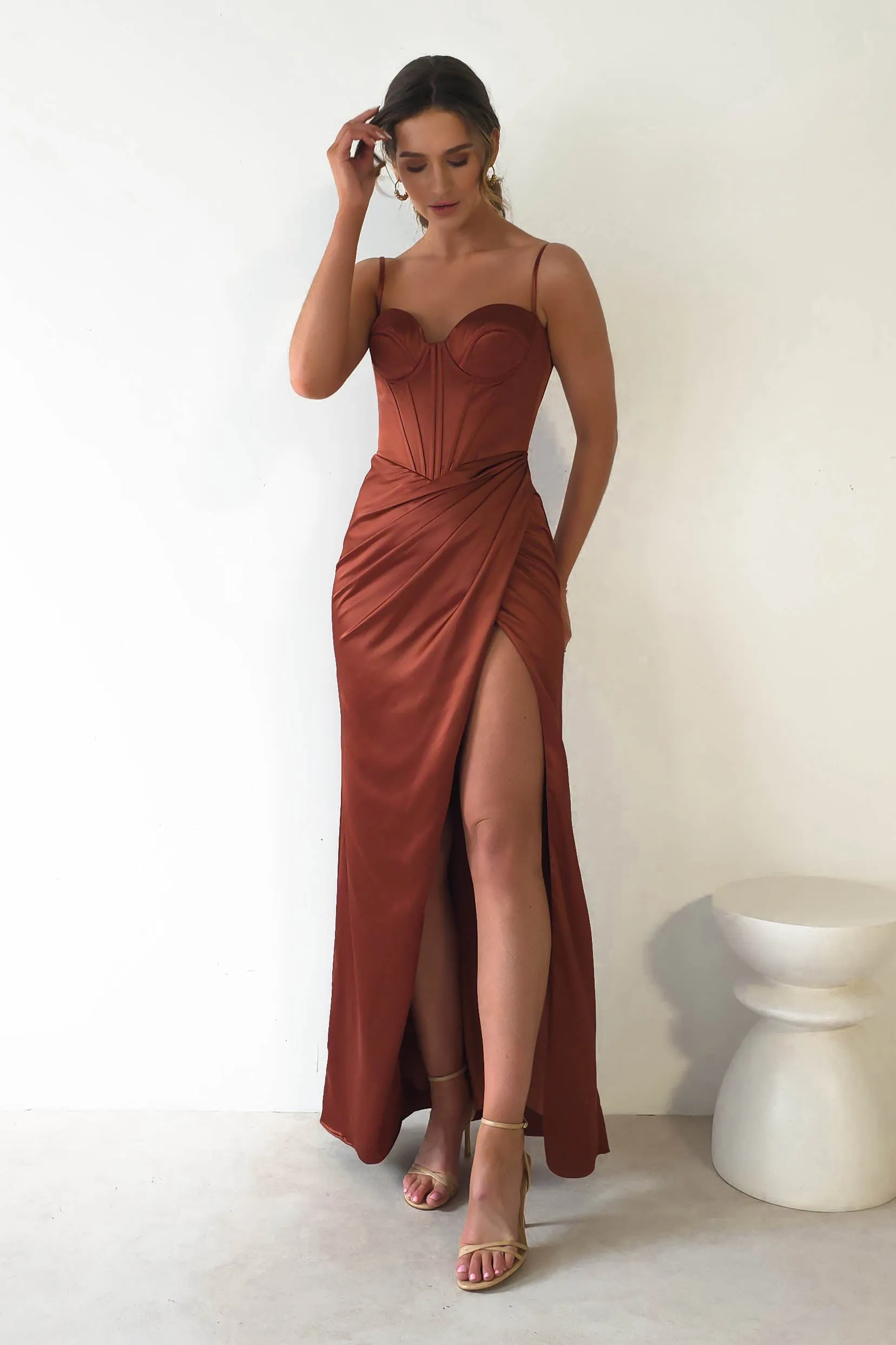Maja Satin Corset Gown | Rust
