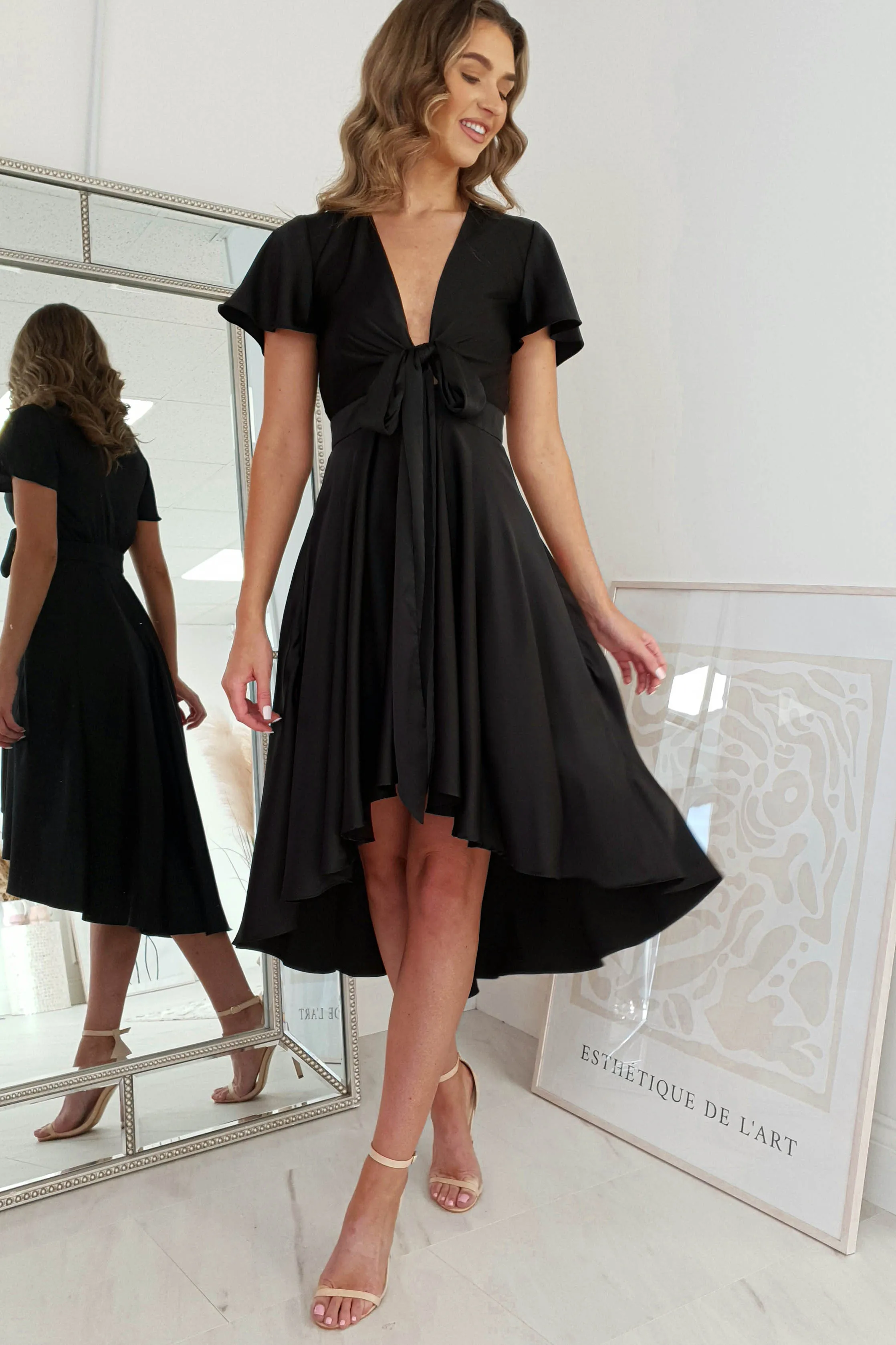 Maleri Satin Midi Dress | Black