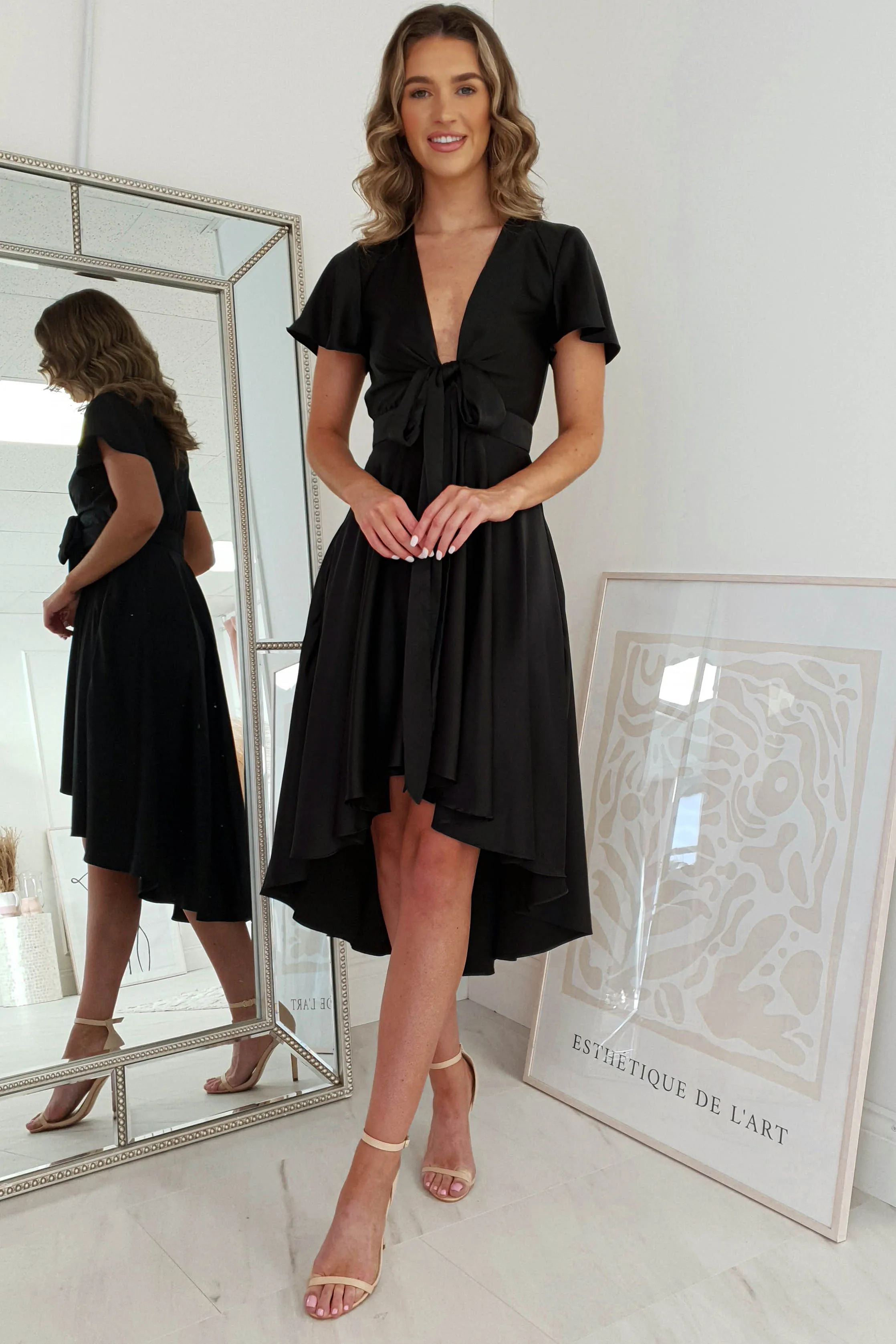 Maleri Satin Midi Dress | Black