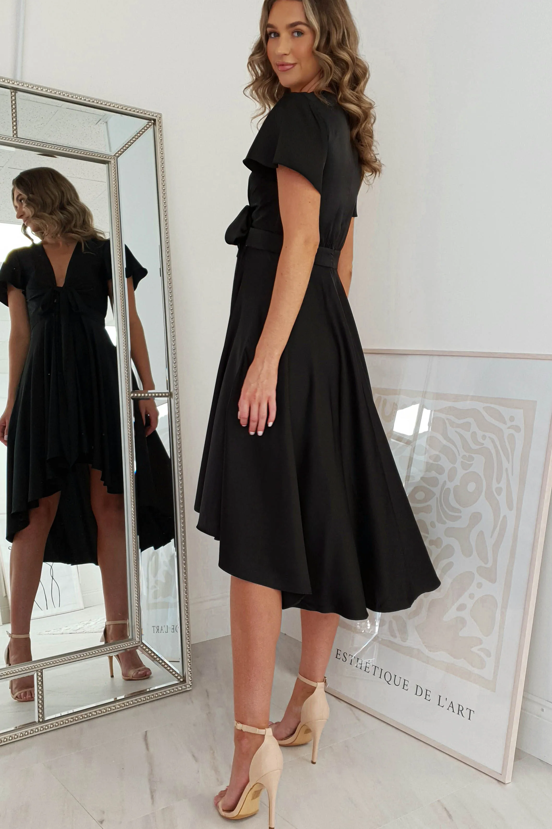 Maleri Satin Midi Dress | Black