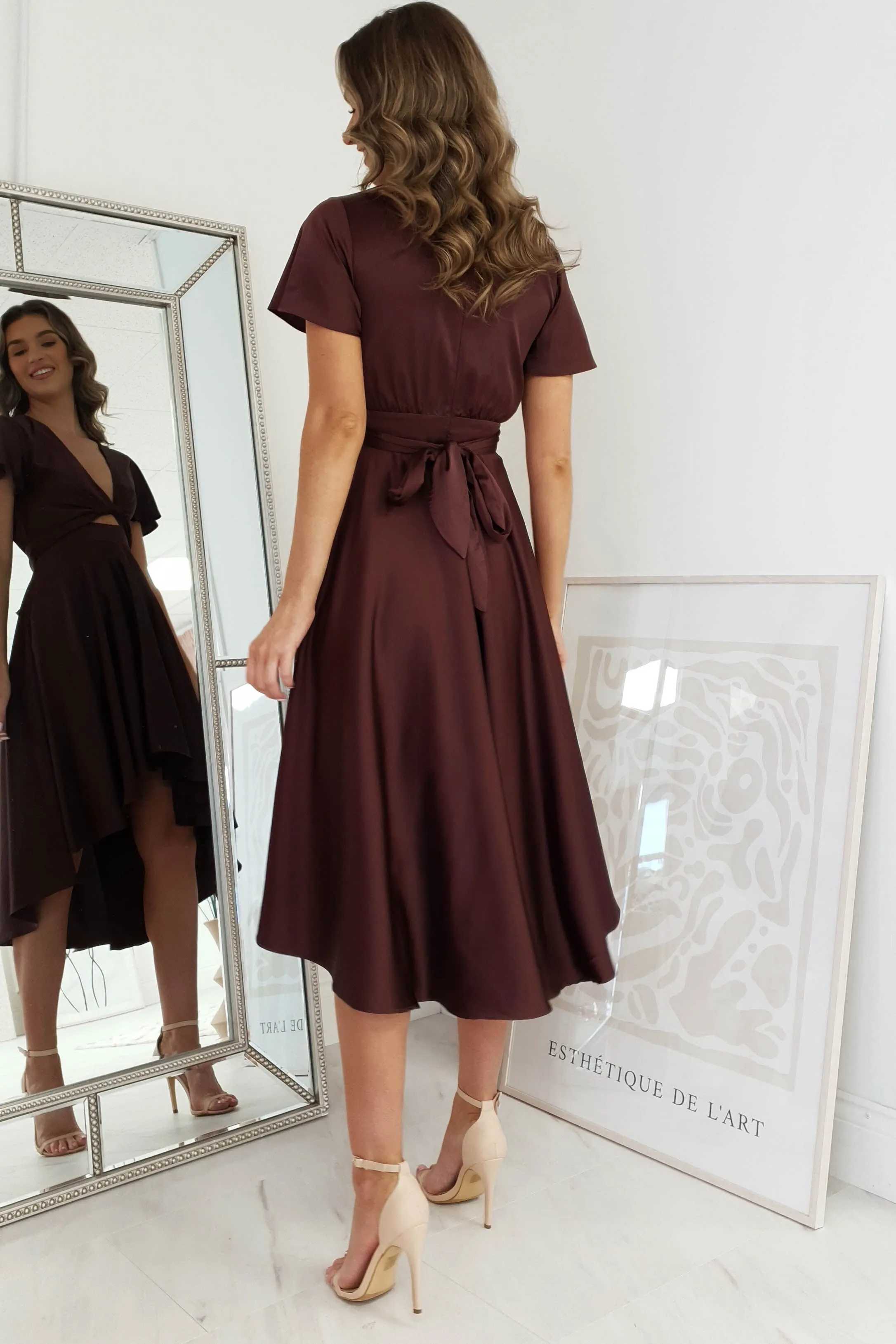 Maleri Satin Midi Dress | Chocolate
