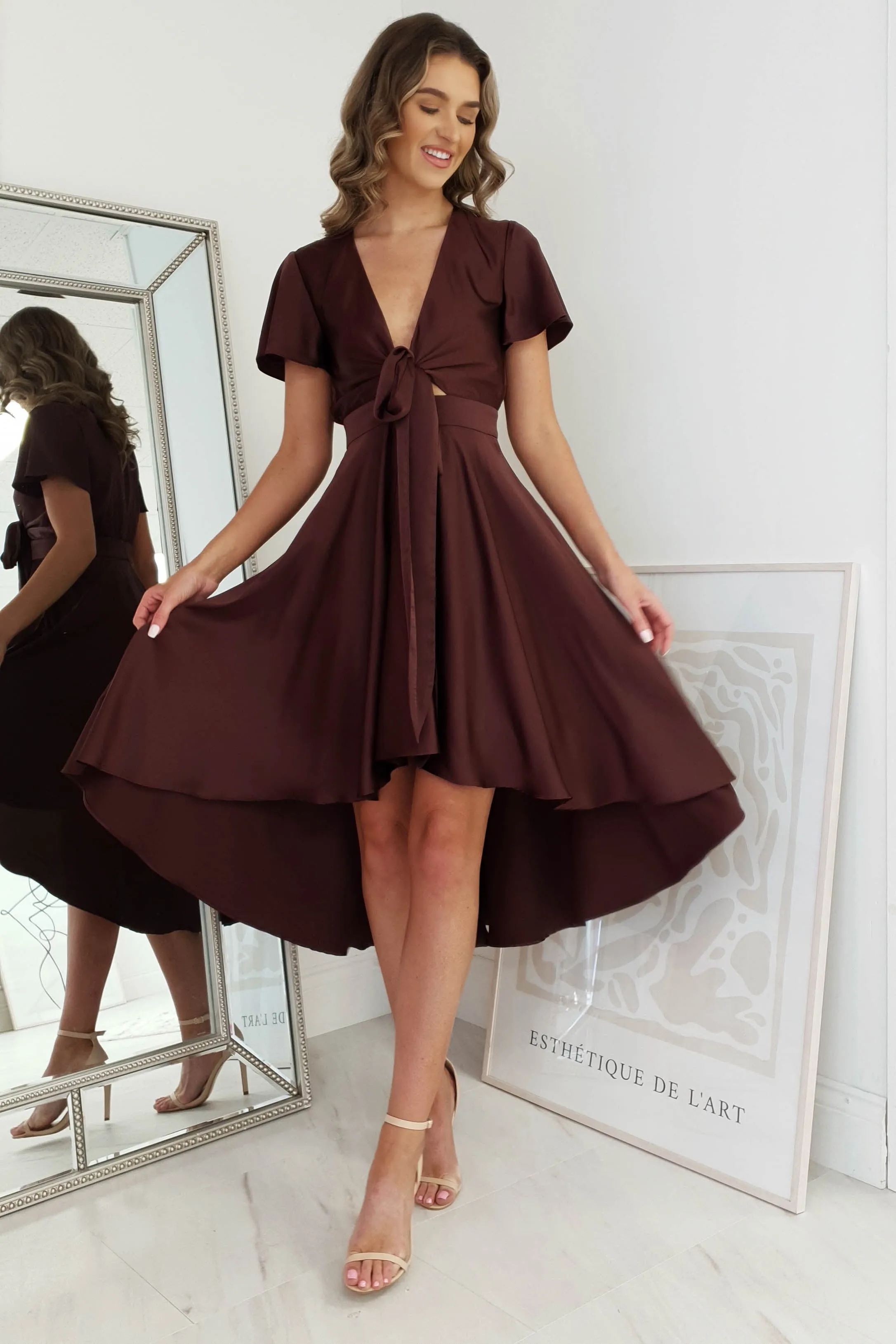 Maleri Satin Midi Dress | Chocolate