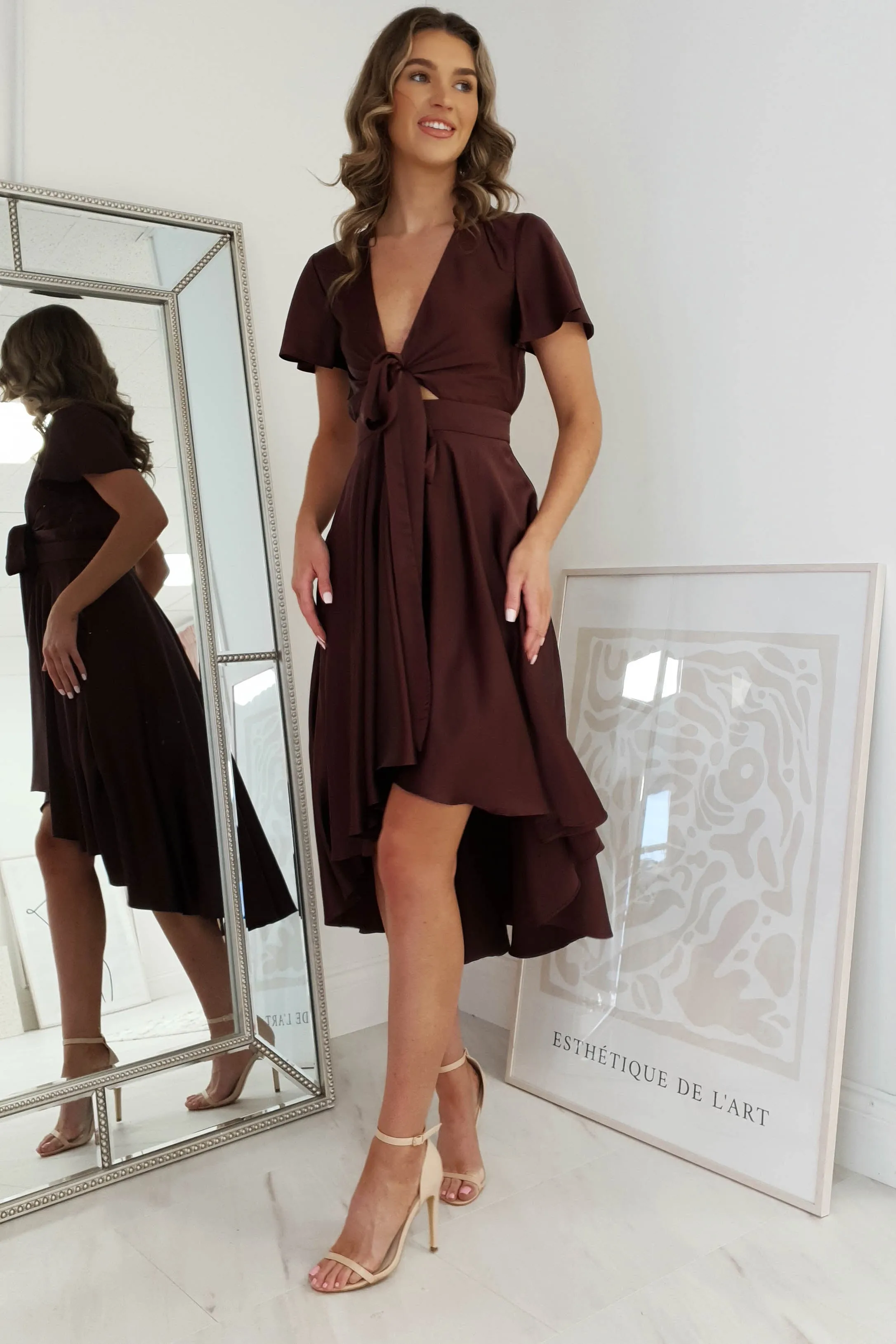 Maleri Satin Midi Dress | Chocolate