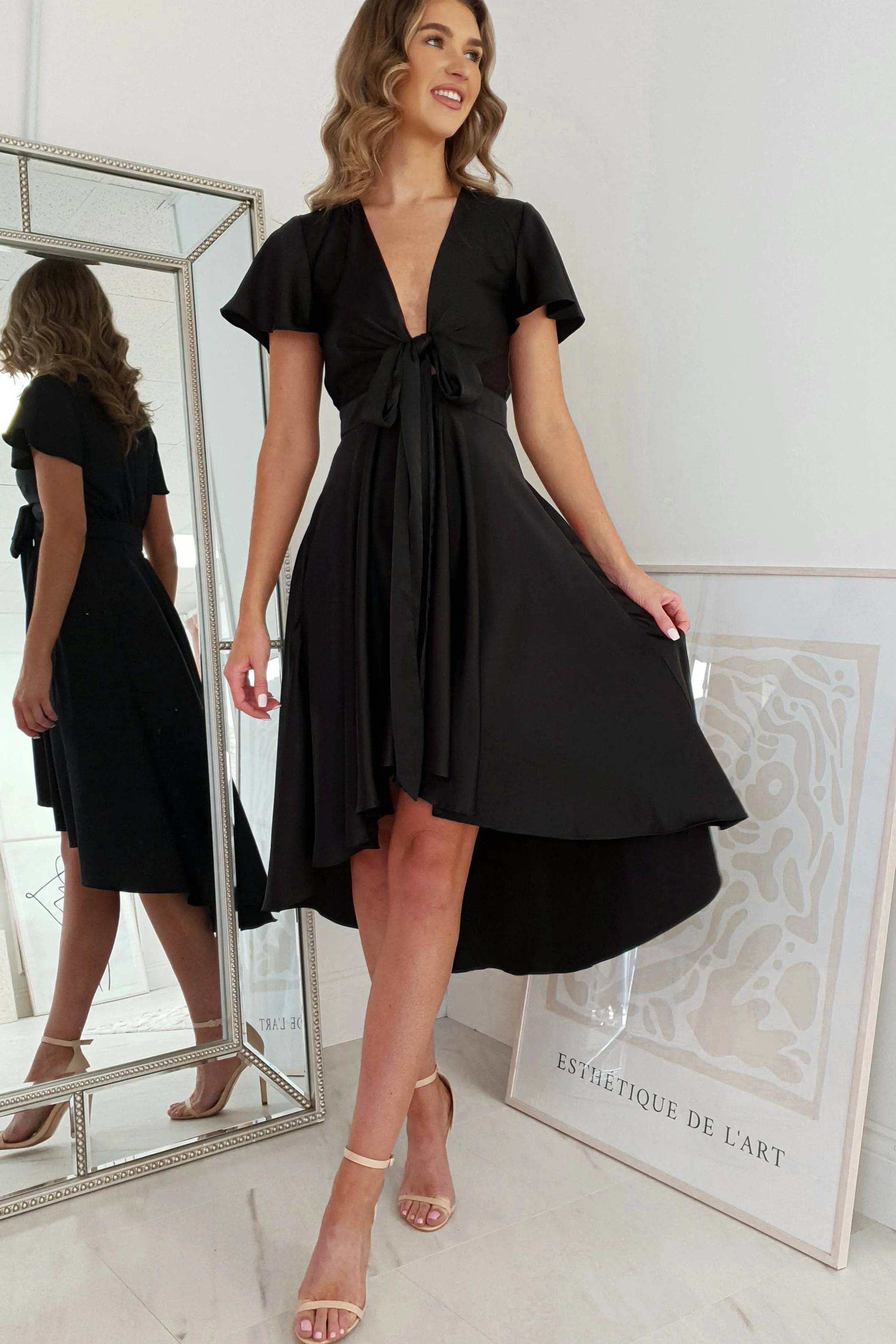 Maleri Satin Midi Dress  dress,evening dress,graduation dress,party dress,birthday dress,beautiful dress,dress,summer dress,beautiful dressBlack