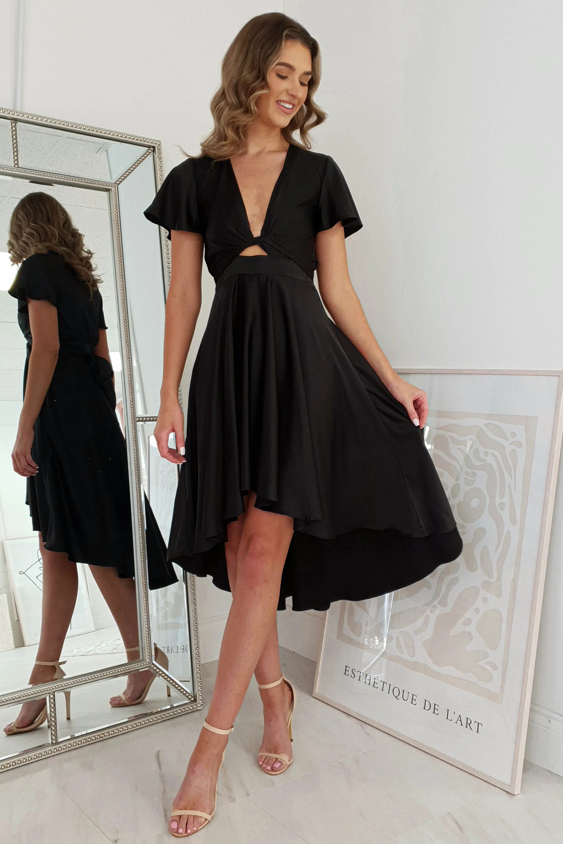 Maleri Satin Midi Dress  dress,evening dress,graduation dress,party dress,birthday dress,beautiful dress,dress,summer dress,beautiful dressBlack