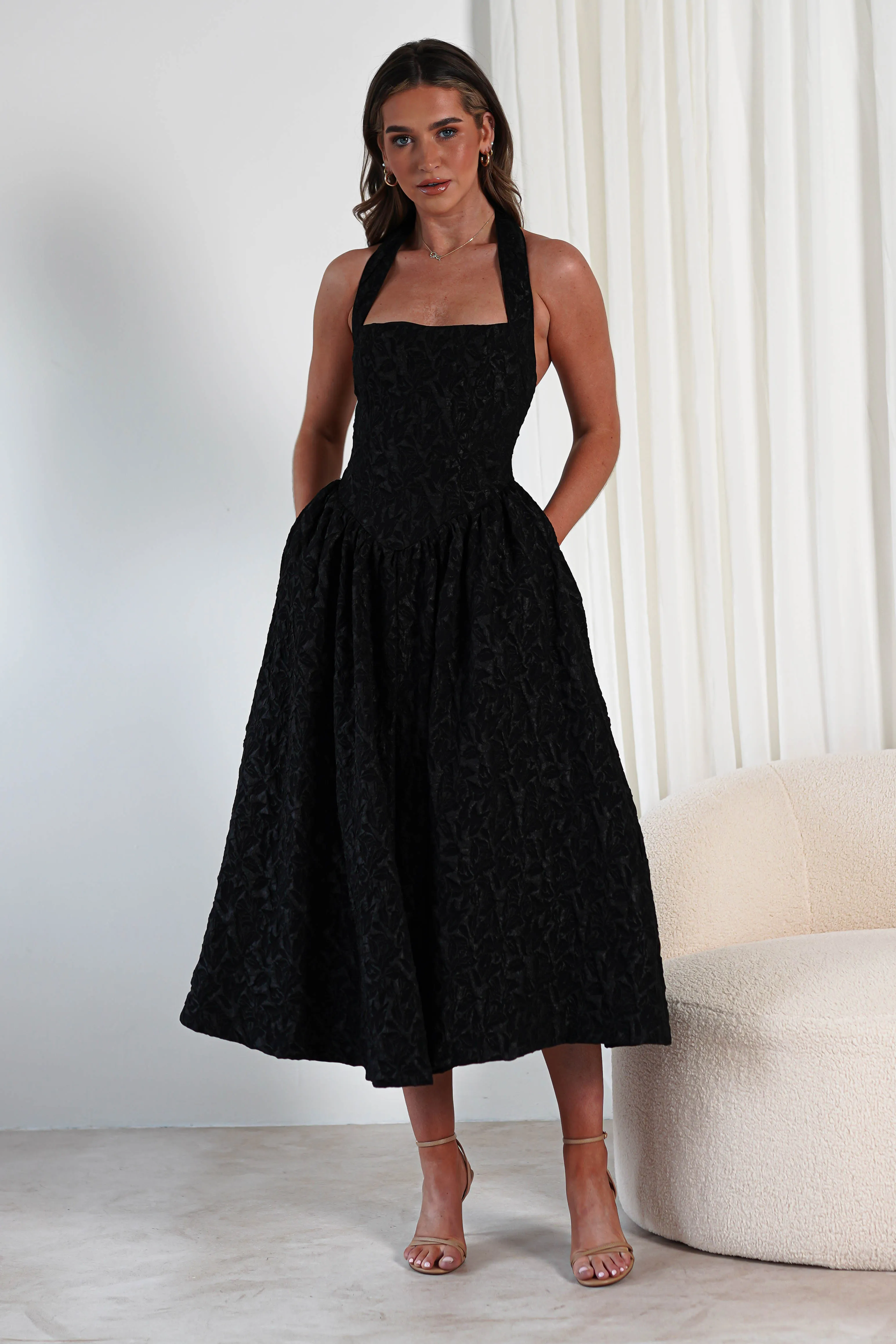 Margot Textured Midaxi Dress  dress,evening dress,graduation dress,party dress,birthday dress,beautiful dress,dress,summer dress,beautiful dressBlack
