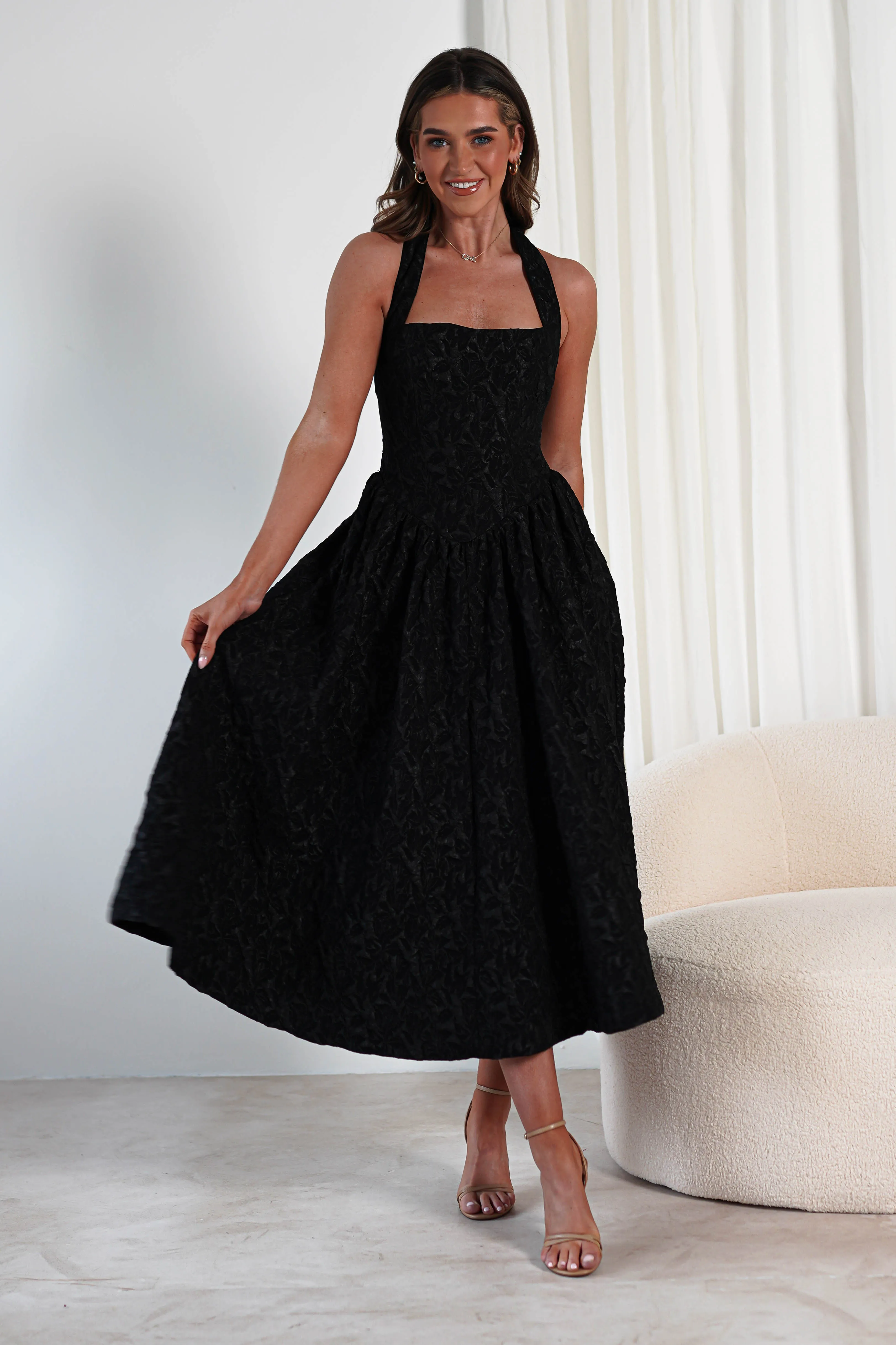 Margot Textured Midaxi Dress  dress,evening dress,graduation dress,party dress,birthday dress,beautiful dress,dress,summer dress,beautiful dressBlack