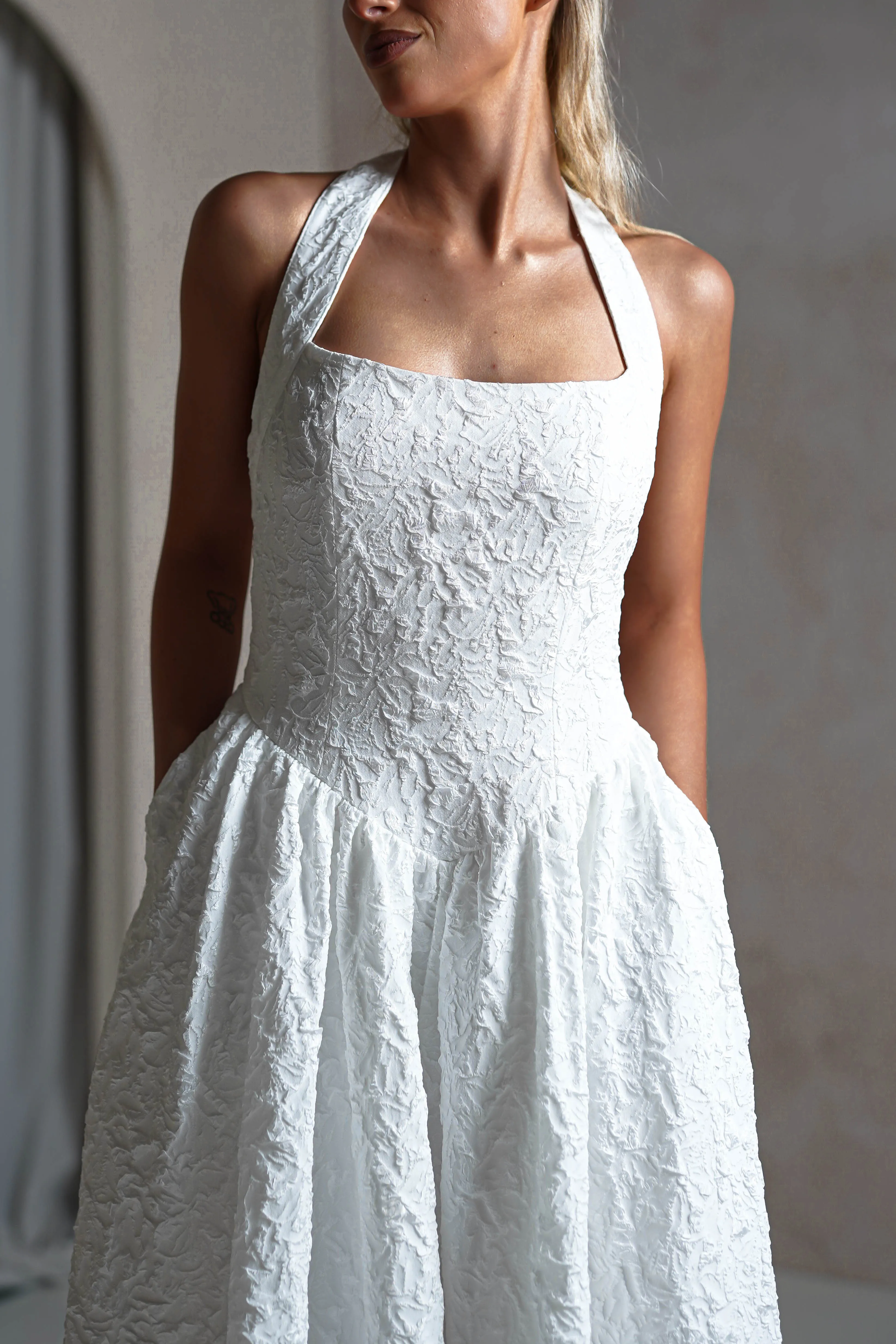 Margot Textured Midaxi Dress | White