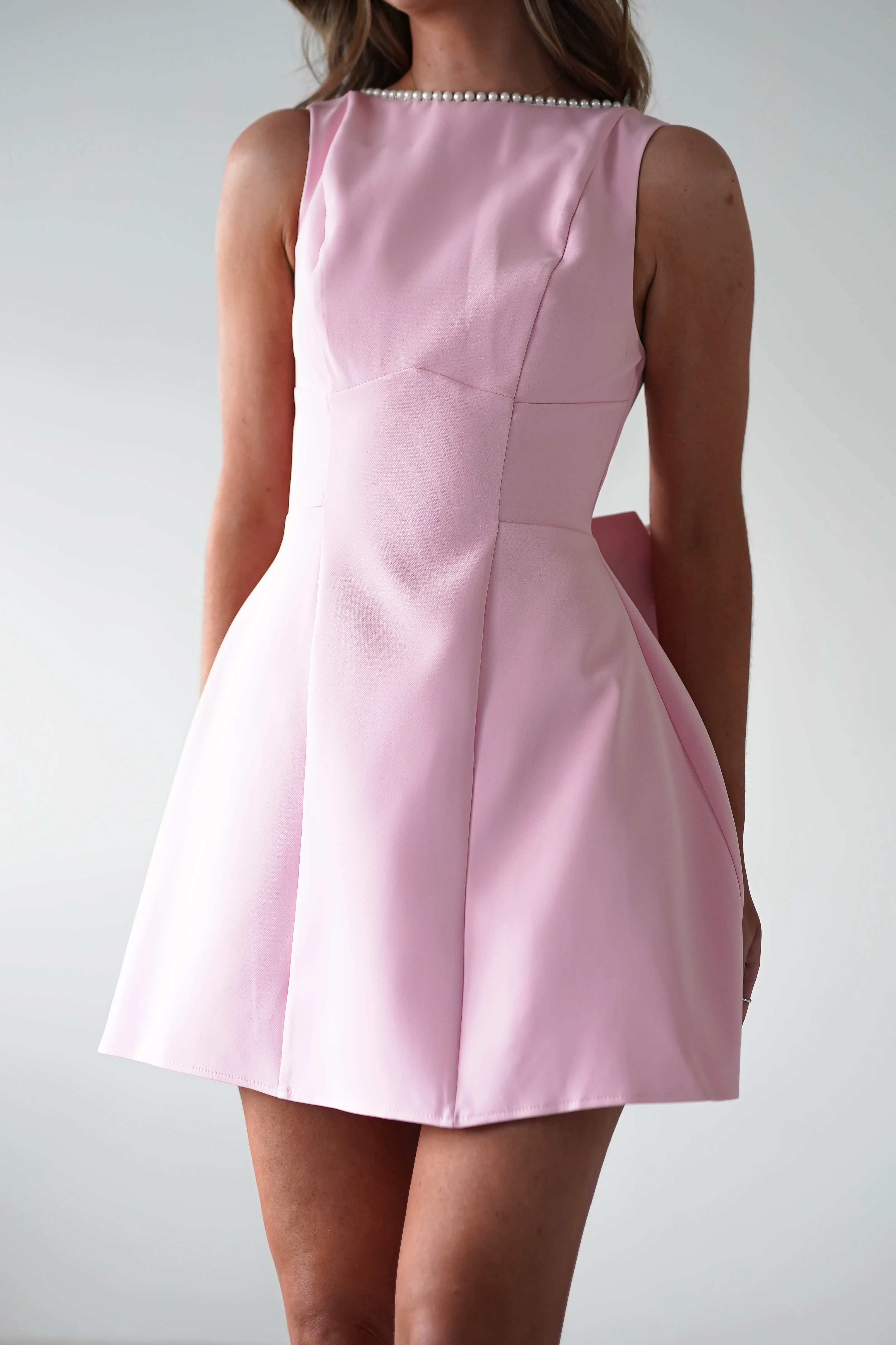 Maria Pearl Bow Detail Mini Dress | Pink