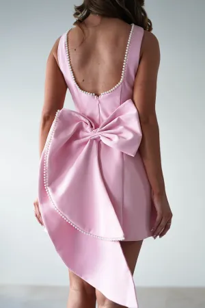 Maria Pearl Bow Detail Mini Dress | Pink