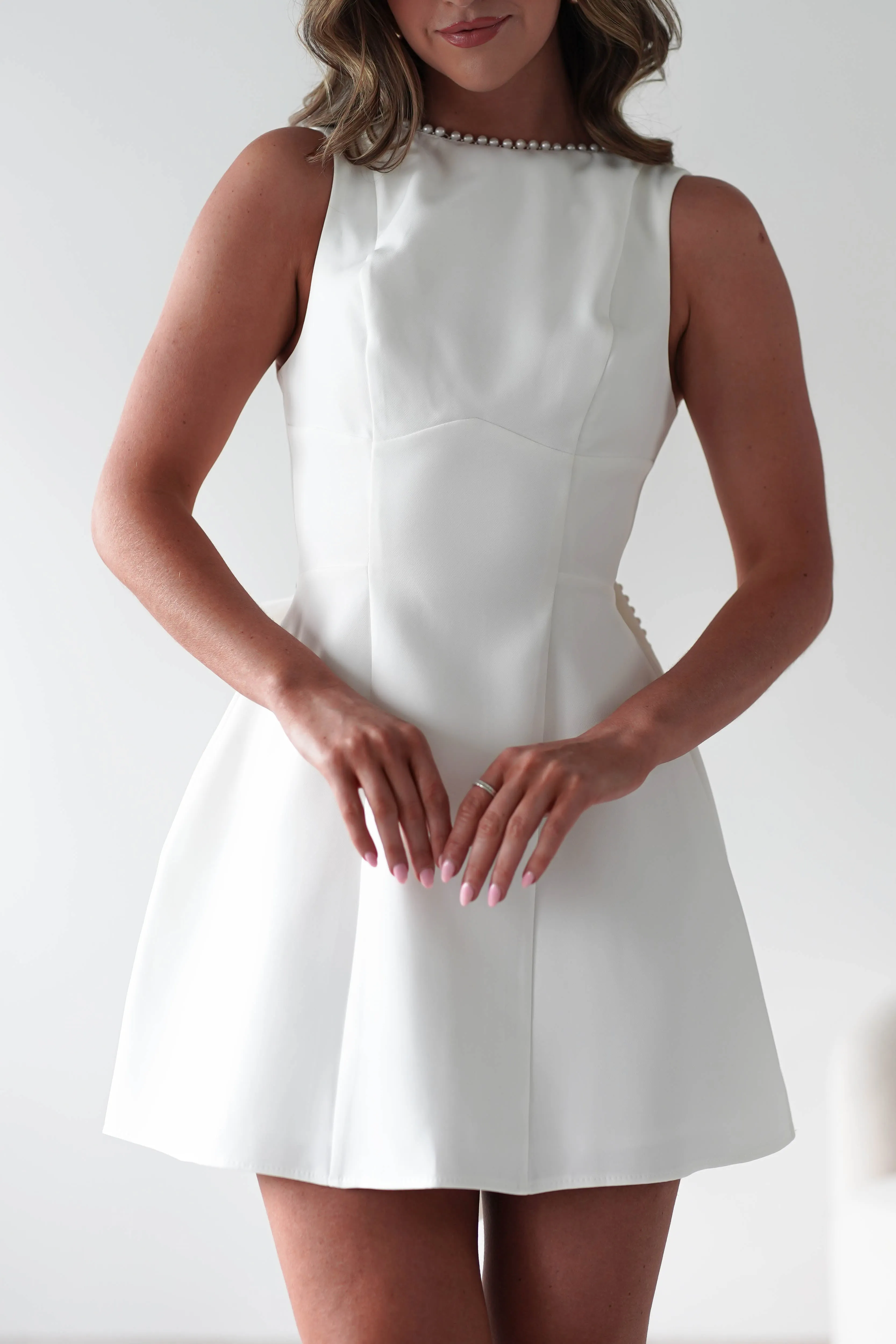 Maria Pearl Bow Detail Mini Dress | White