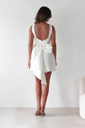 Maria Pearl Bow Detail Mini Dress | White