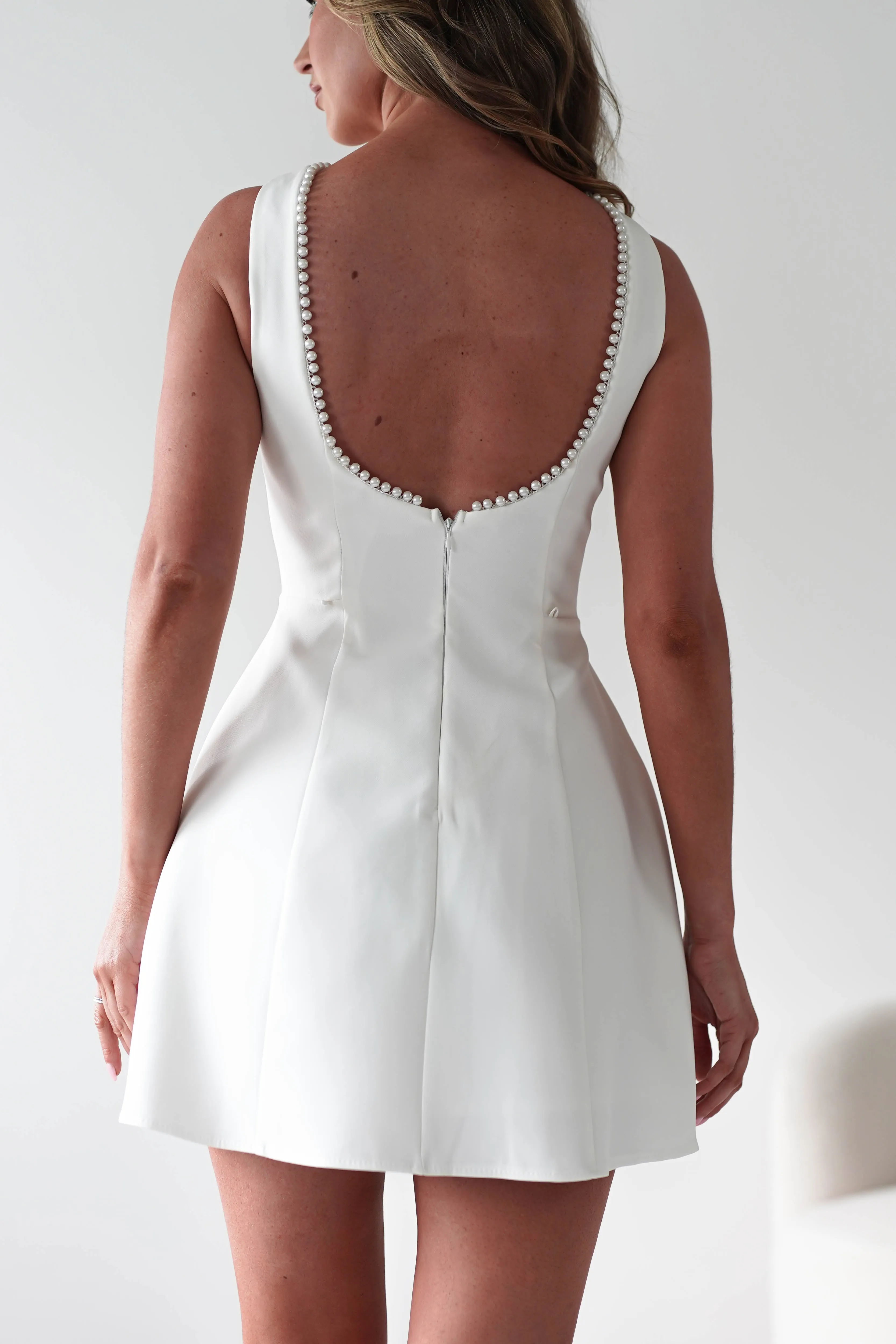 Maria Pearl Bow Detail Mini Dress | White