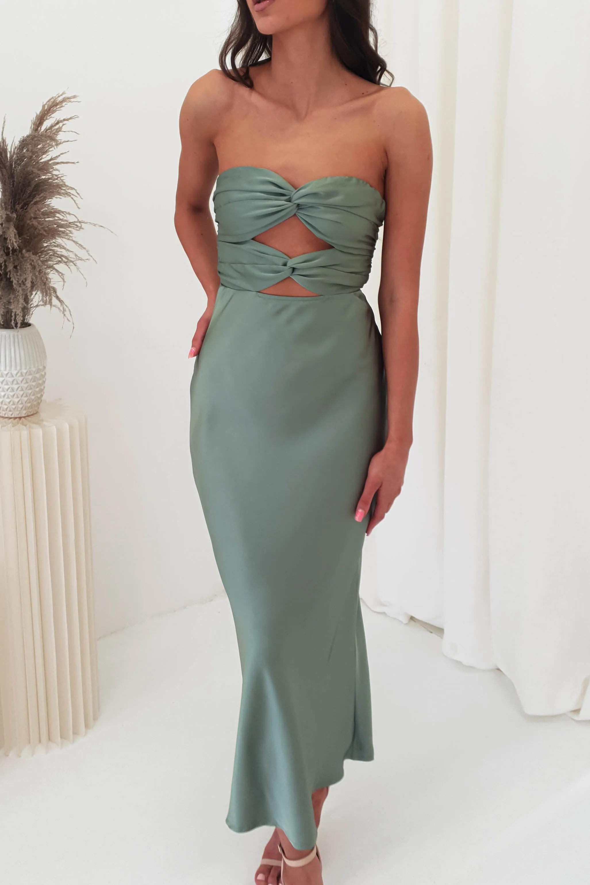 Marlini Strapless Cut Out Midi Dress | Olive