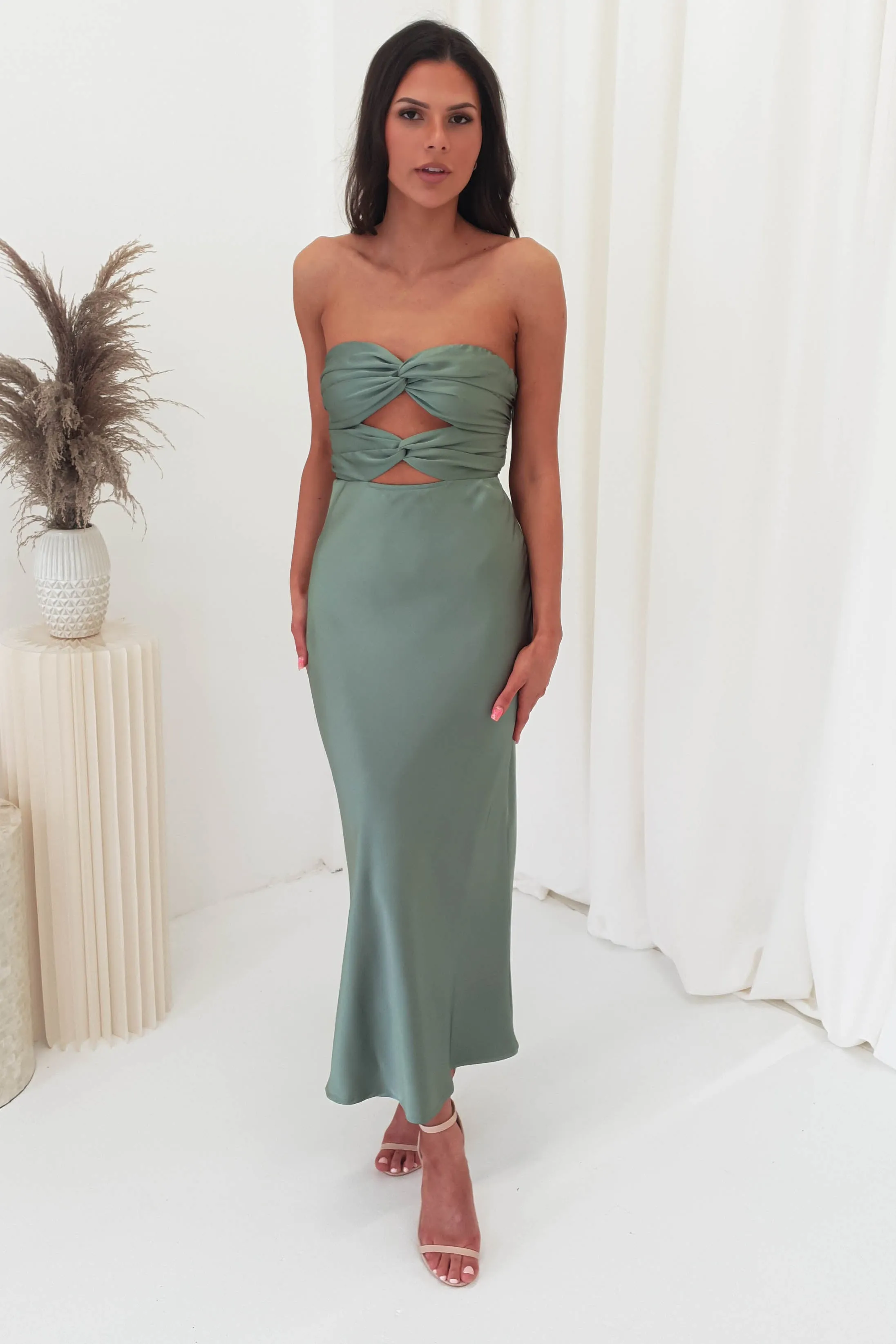 Marlini Strapless Cut Out Midi Dress | Olive