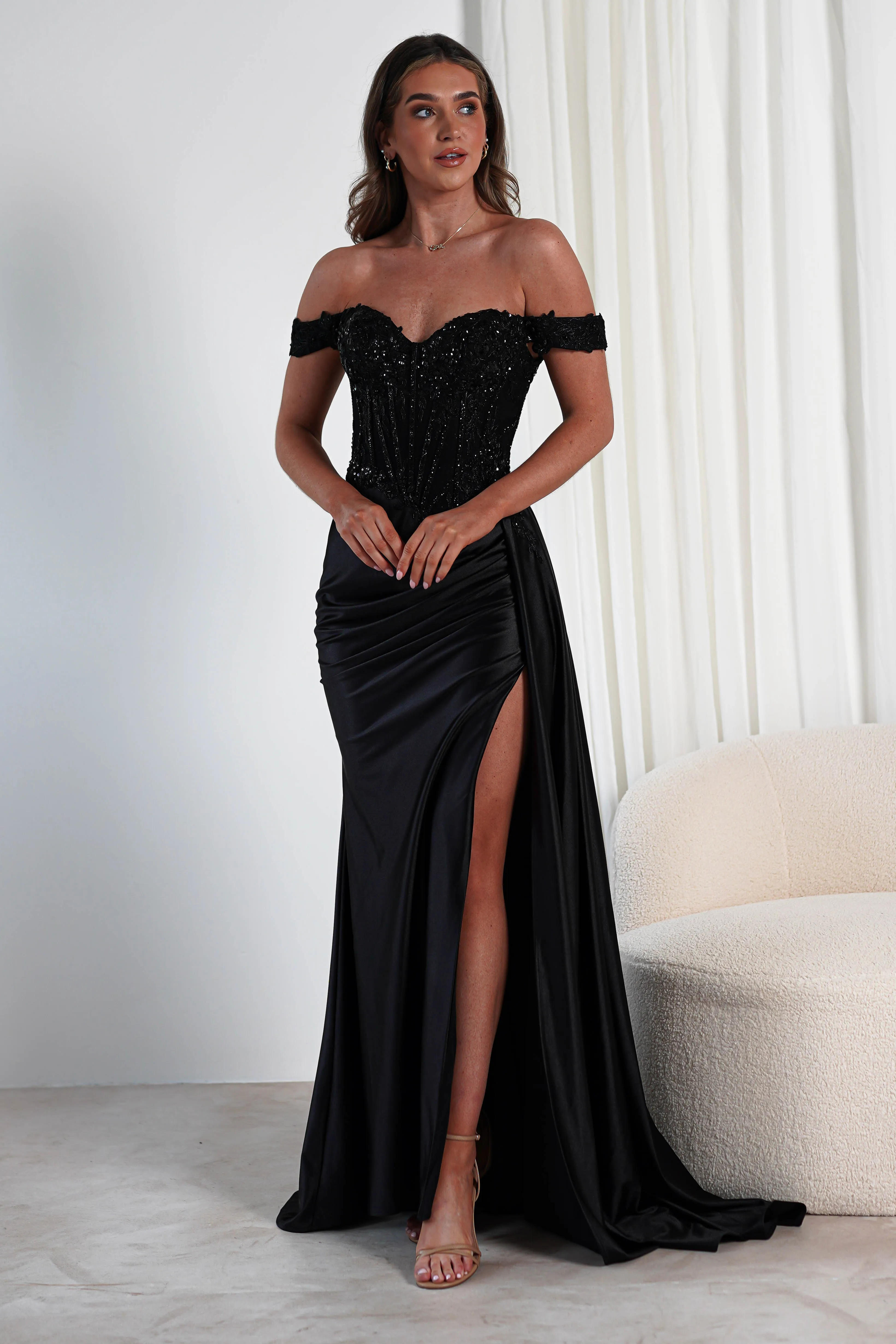 Marsela Lace Bodice Gown | Black