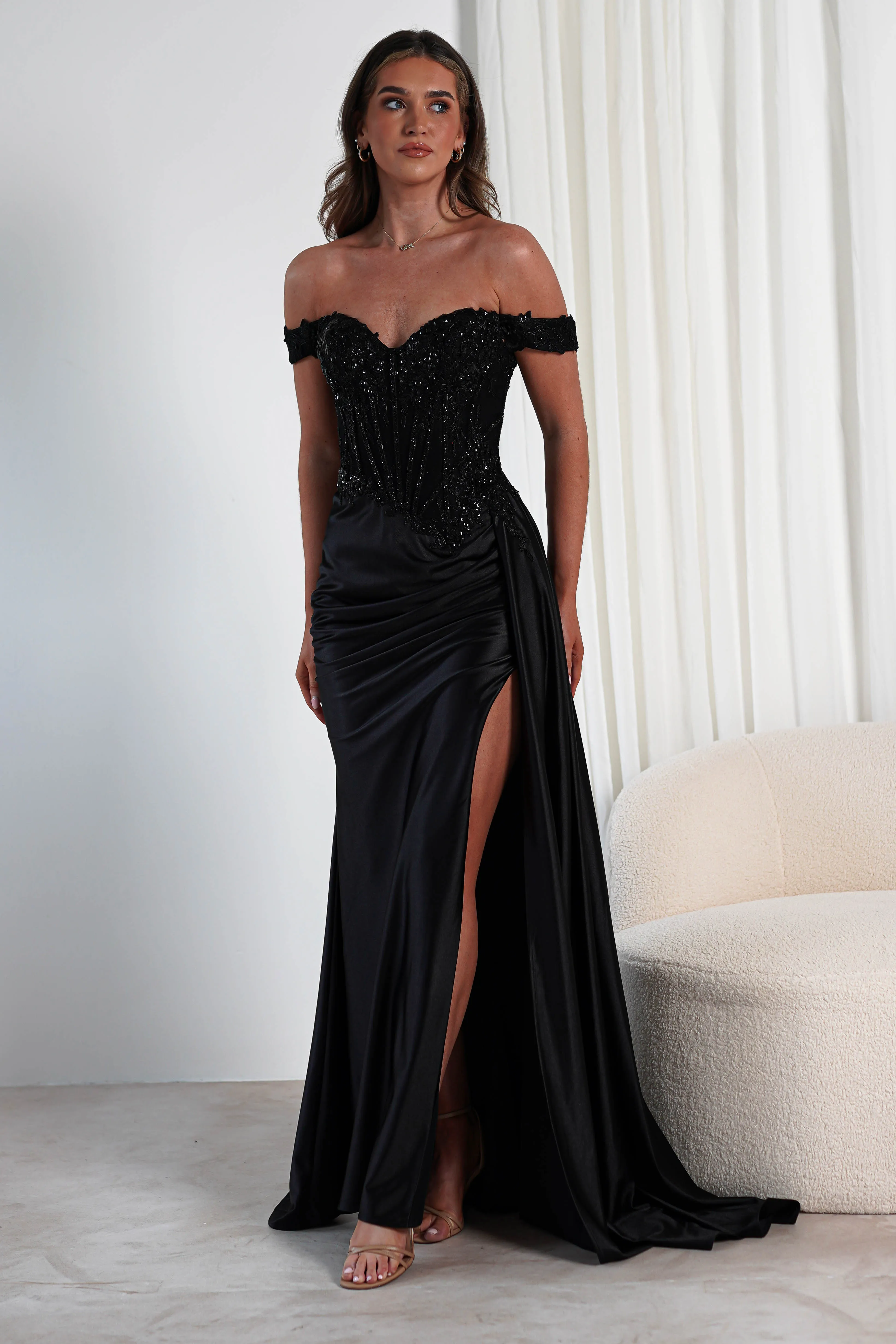 Marsela Lace Bodice Gown | Black