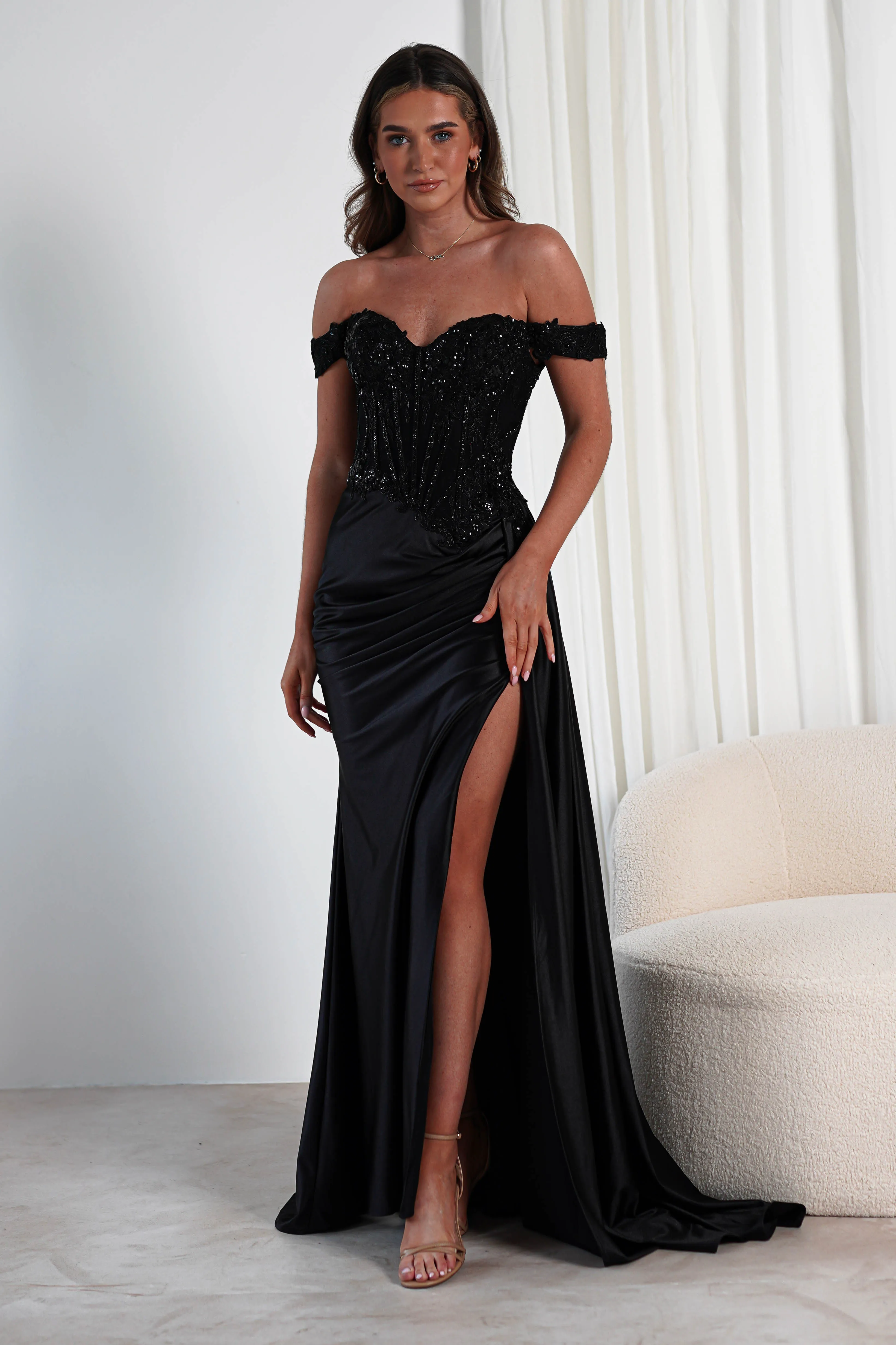 Marsela Lace Bodice Gown | Black