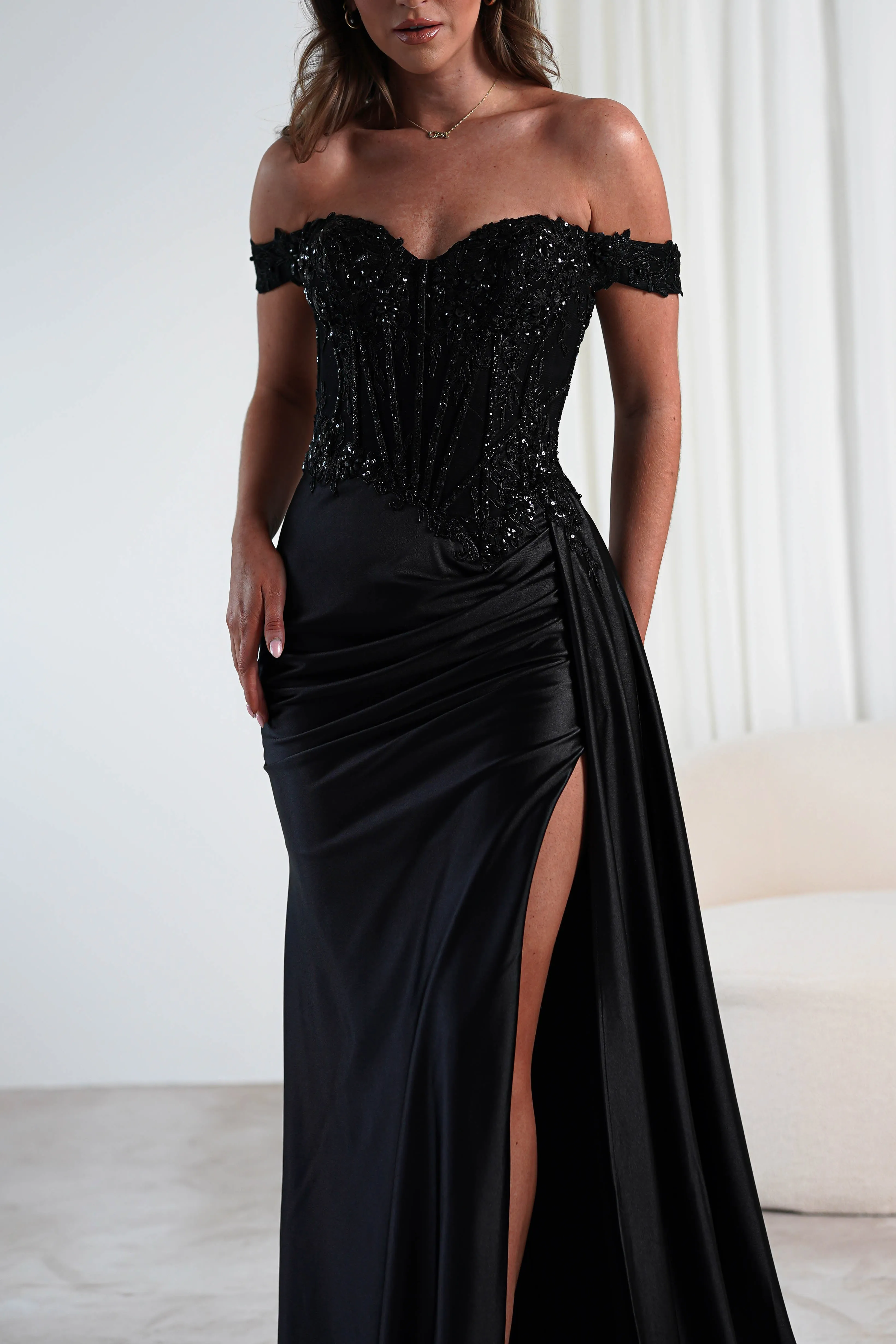 Marsela Lace Bodice Gown | Black
