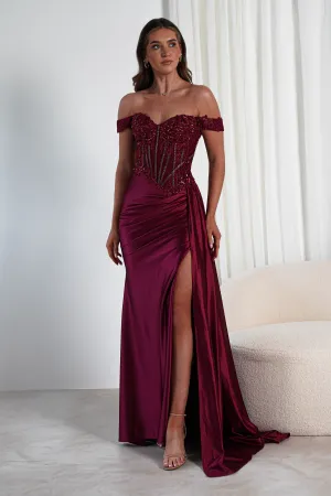 Marsela Lace Bodice Gown | Burgundy